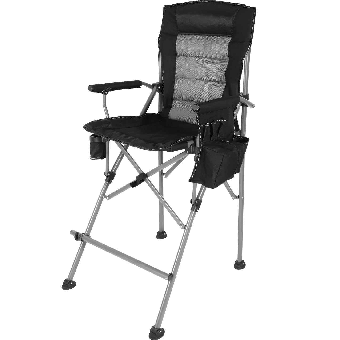 Stonehomy Extra Tall Folding Chairs for Adults 2 Pack, Portable Bar Height Foldable Director Chairs for Camping Outside, Comfortable with Makeup PocketHigh Back and Footrest, Black and Red