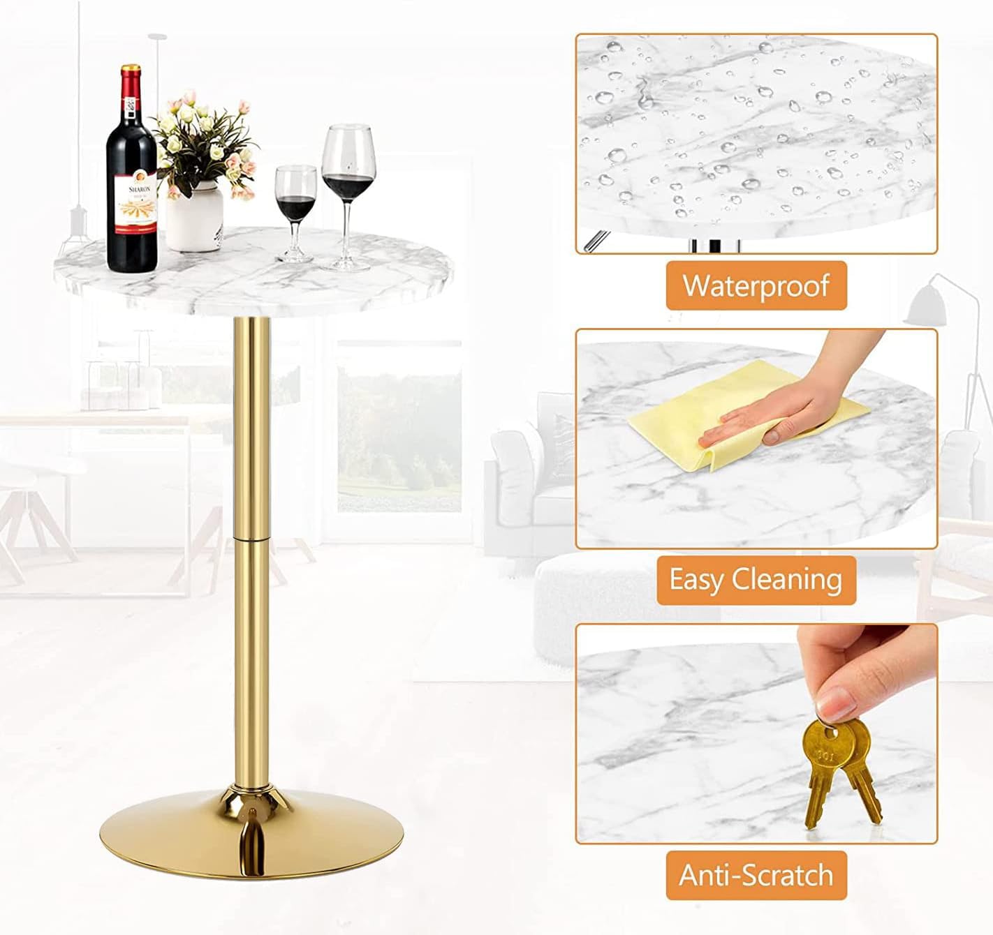 YHGSYXL 24" Round Gold Bar Table