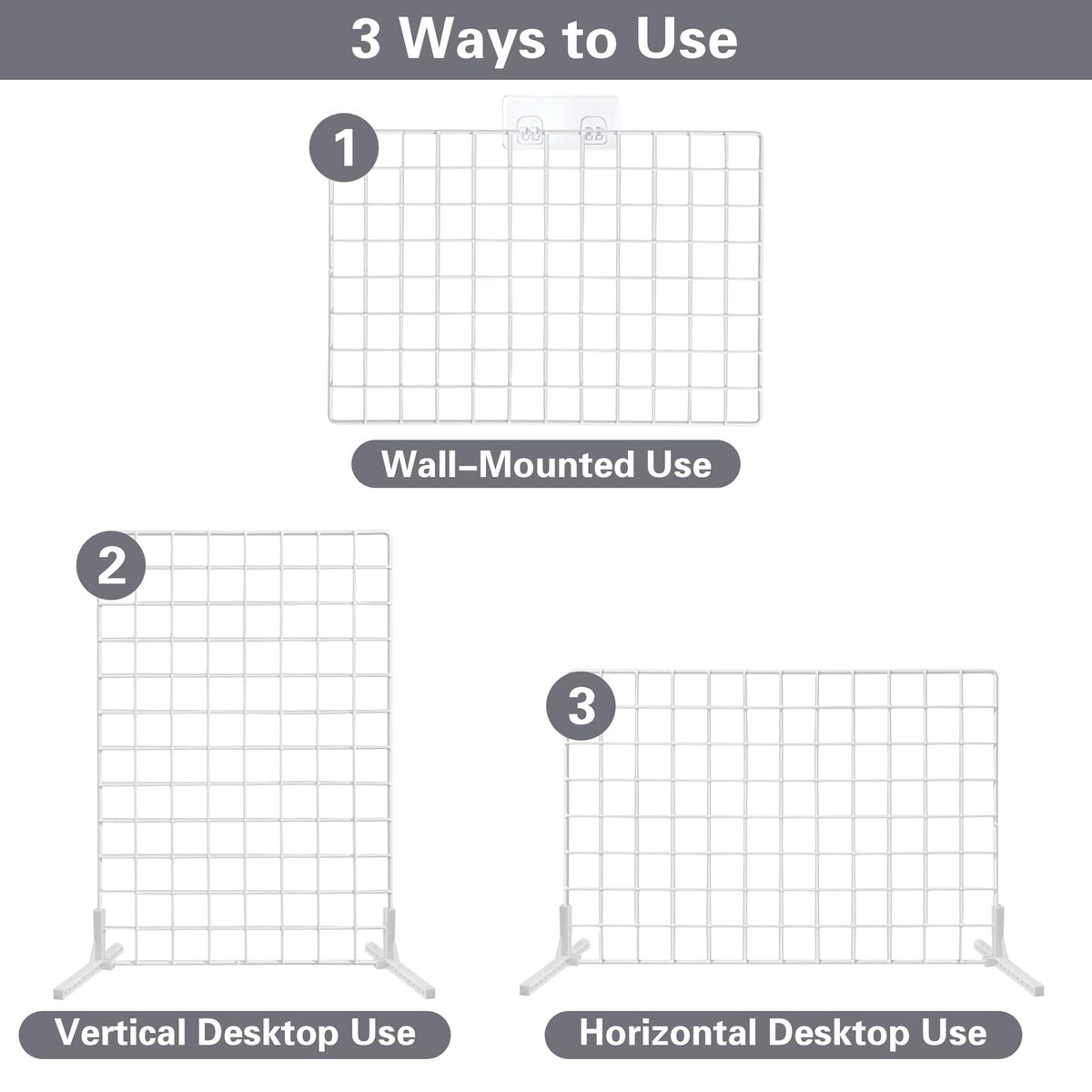 2 Sets Grid Wall Countertop Decorative Panel for Photo Display, Tabletop & Wall Mounted Display Wire Gridwall with T-Base, Mini Wood Clips & Adhesive Hooks for Shows Retail Crafts Artistic Drawings