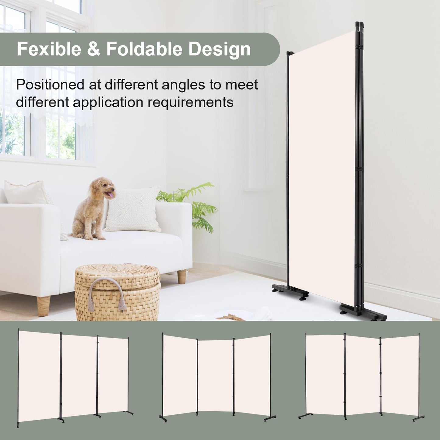 Room Divider 6FT Single Panel Privacy Screen, 102'' Wide Fabric Indoor Room Divider Wall Divider for Room Separation, Portable Room Partitions and Dividers Freestanding Temporary Wall Room Separators
