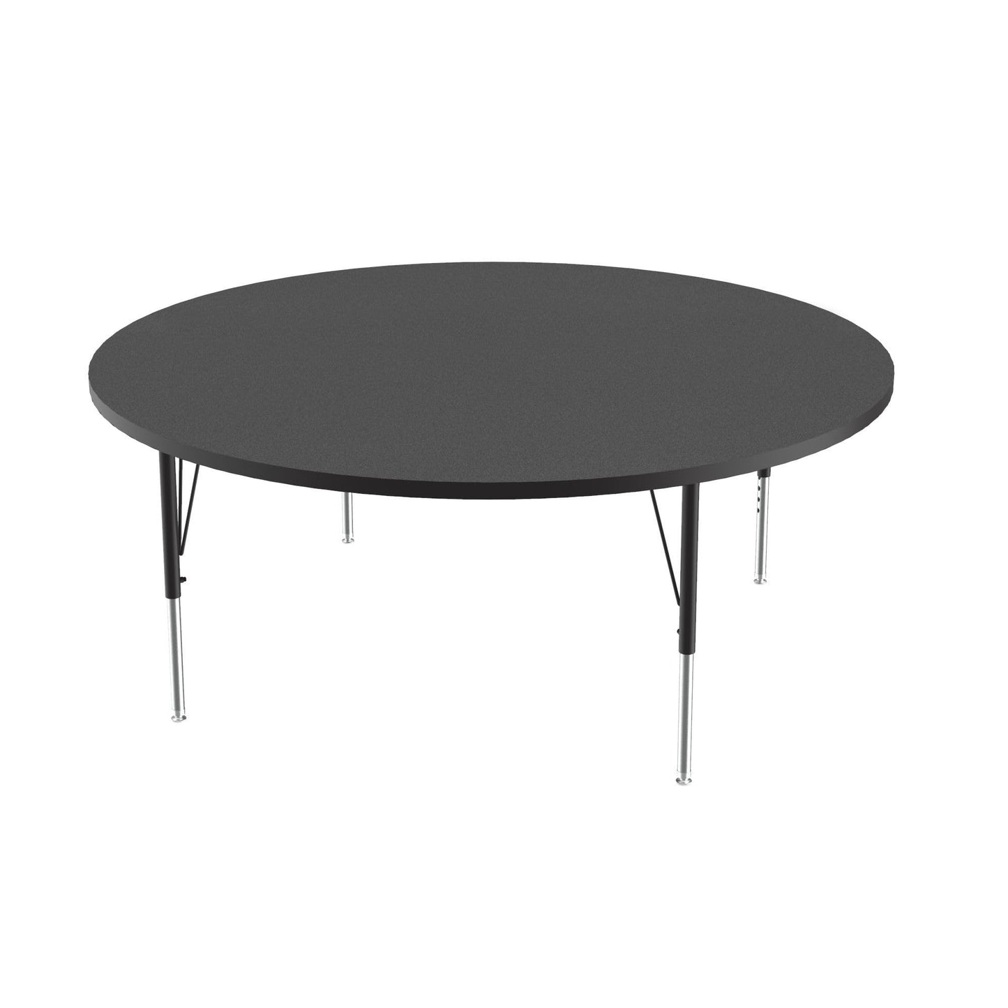 Correll 60" Round Econoline Classroom Activity Table, Black Granite Melamine Top, Height Adjustable (19"-29"), Black/Chrome Legs, School Furniture, Made in The USA