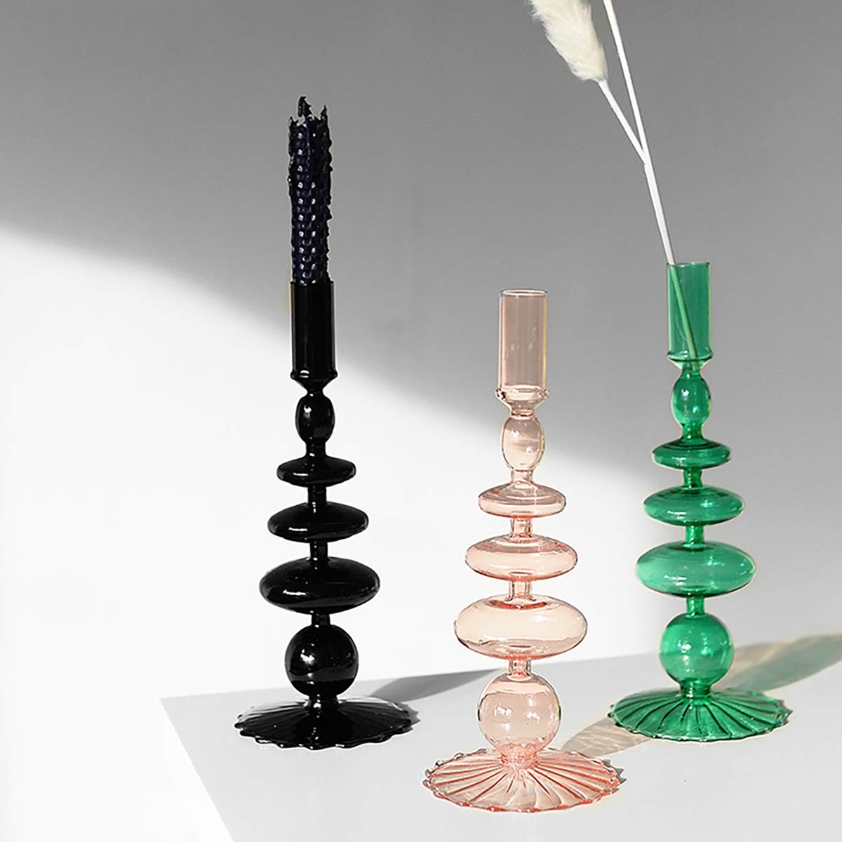 LKXHarleya Glass Candlesticks Holders, Retro Glass Candle Holder for Taper Candle Table Centerpiece Wedding Party Home Decoration, Orange