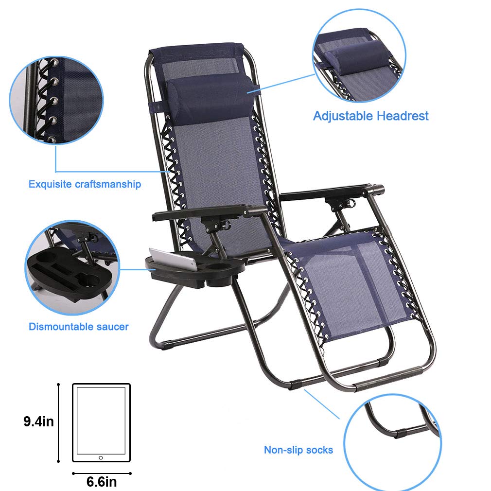 Zero Gravity Chair Patio Lounge Chairs Lounge Patio Chairs 2 Pack Adjustable Reliners for Pool Yard with Cup Holder