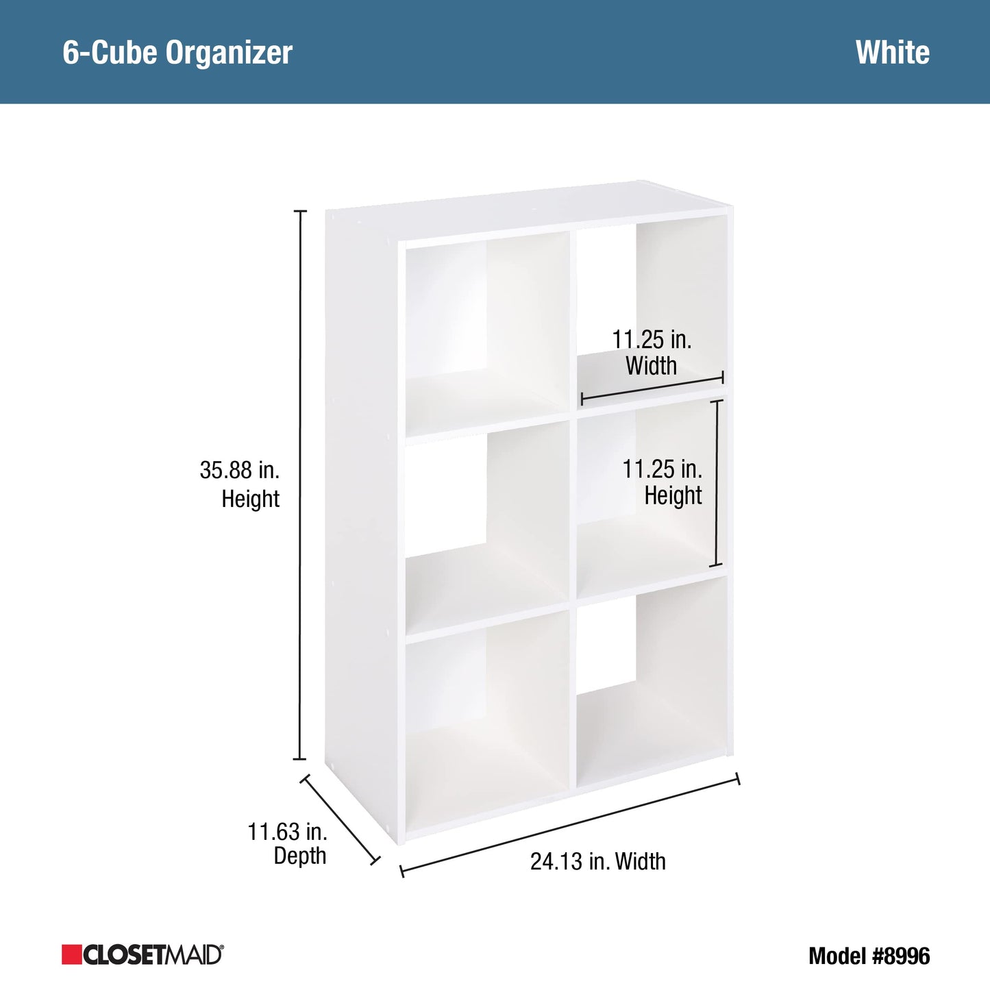 ClosetMaid Cubeicals 6 Cube Storage Shelf Organizer Bookshelf, Stackable, Vertical or Horizontal, Easy Assembly, Wood, White Finish
