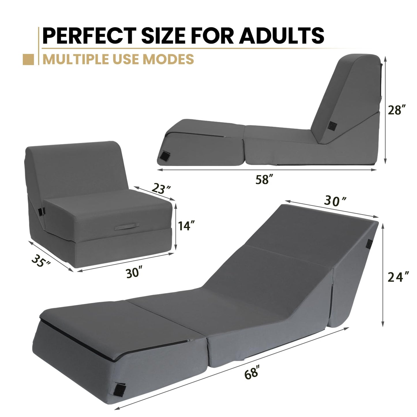 jela Outdoor Sofa, Waterproof Folding Lounge Chair and Sofa, UV Resistant Patio Sofa with Machine Washable Cover, Soft Foam Outdoor Bed Pool Lounge Chaise Chairs (Darkgrey)