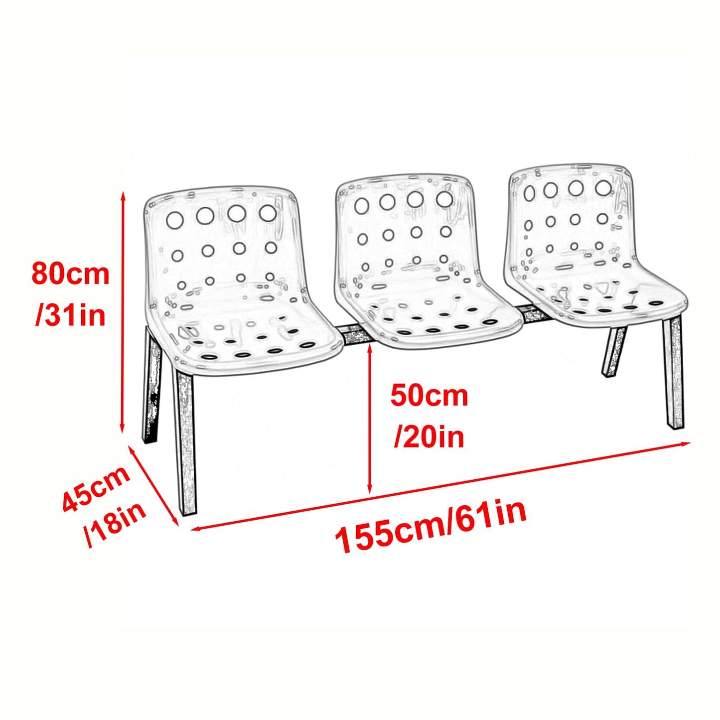 DLYZAYE Blue Office Guest Chairs, 3-Seat Waiting Area Furniture with Breathable Backrest, Comfortable Reception Seating for Salon, Barber Shop, Coffee Shop