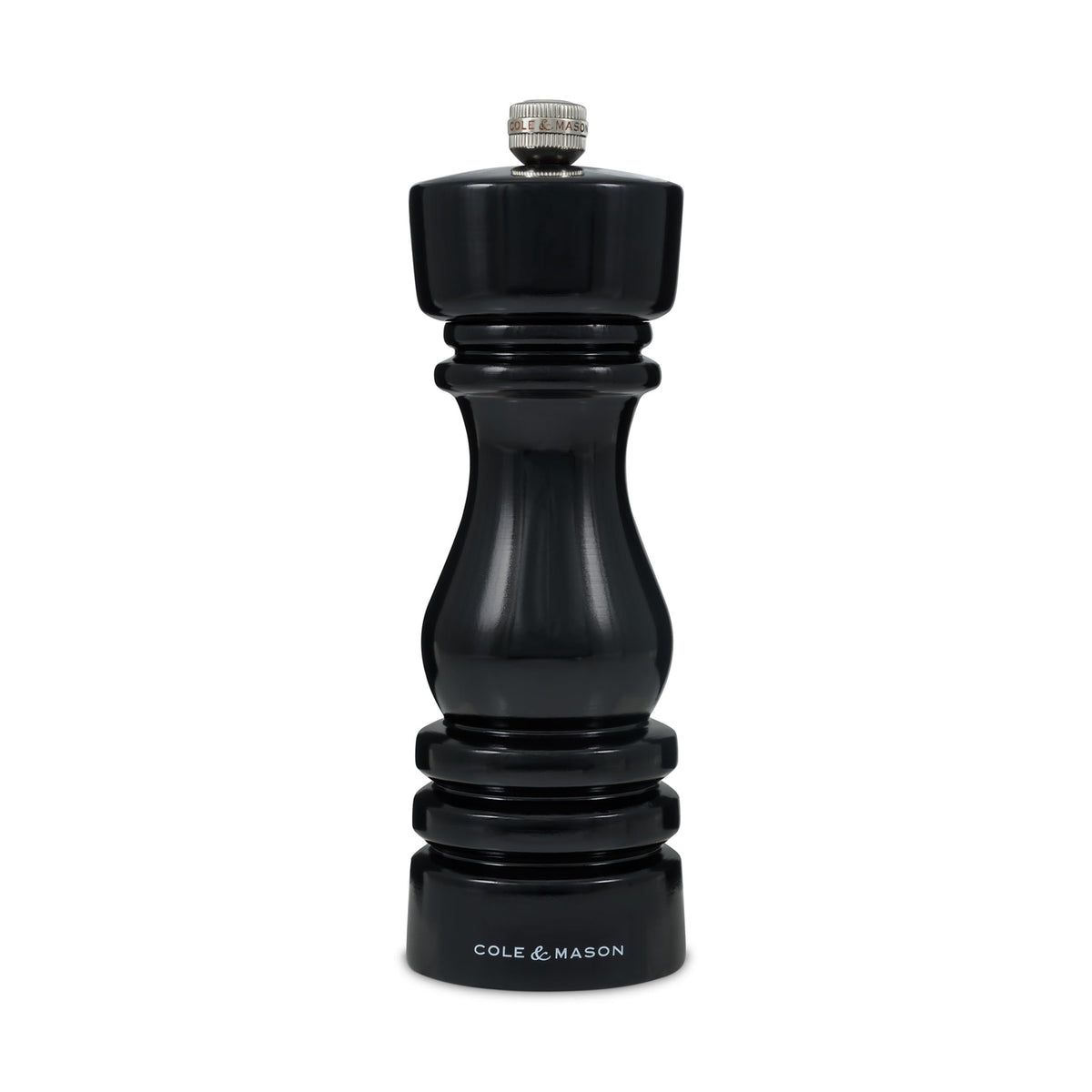 Cole & Mason London Refillable Spice Mill - Kitchen & Home Accessory - Table Black Pepper Grinder - Pepper Mill with Carbon Steel Mechanism - 7", Black Gloss