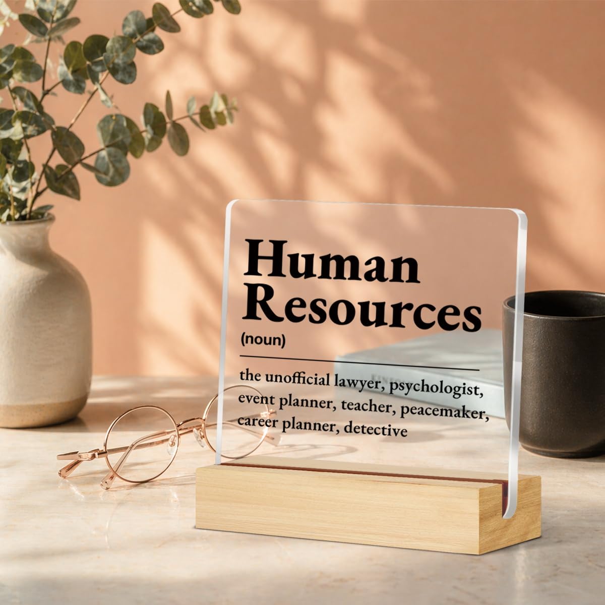 HR Appreciation Gifts for Men Women Coworkers, Funny Gifts for Manager Director Human Resources Definition Acrylic Desk Sign Office Decor