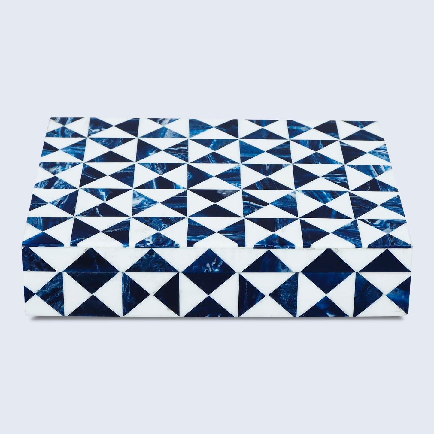 Handicrafts Home Blue and White Decorative Storage Box with Lid – Slim Decorative Storage Box, Handmade Resin Inlay Wooden Box, Remote Holder, Desk Organizer, Small Keepsake Box- 5x7x1.5