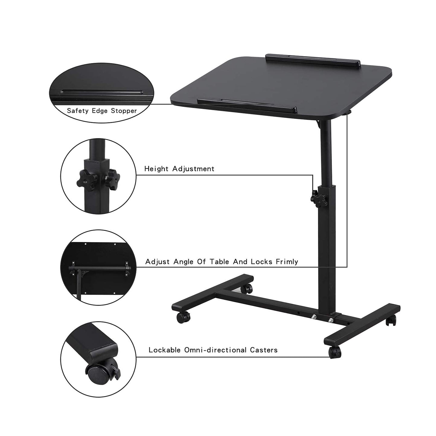 Bed Desk Adjustable Overbed Bedside Table Rolling Laptop Tray Desk Cart Height Portable Mobile Sit Stand Table Tilting Hospital Bed with Wheels