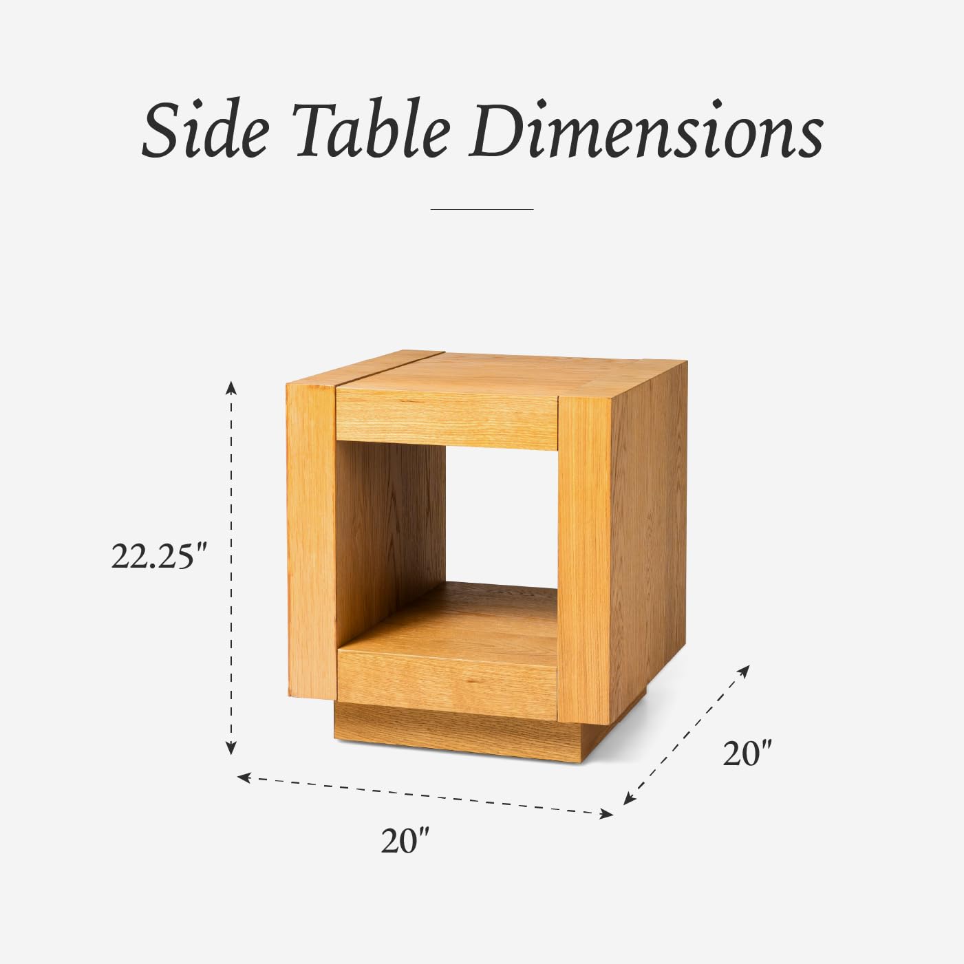 Maven Lane Artemis Side Table – 22 Inch Square Table with Storage – Natural Solid Wood – Ideal for Living Room and Bedroom