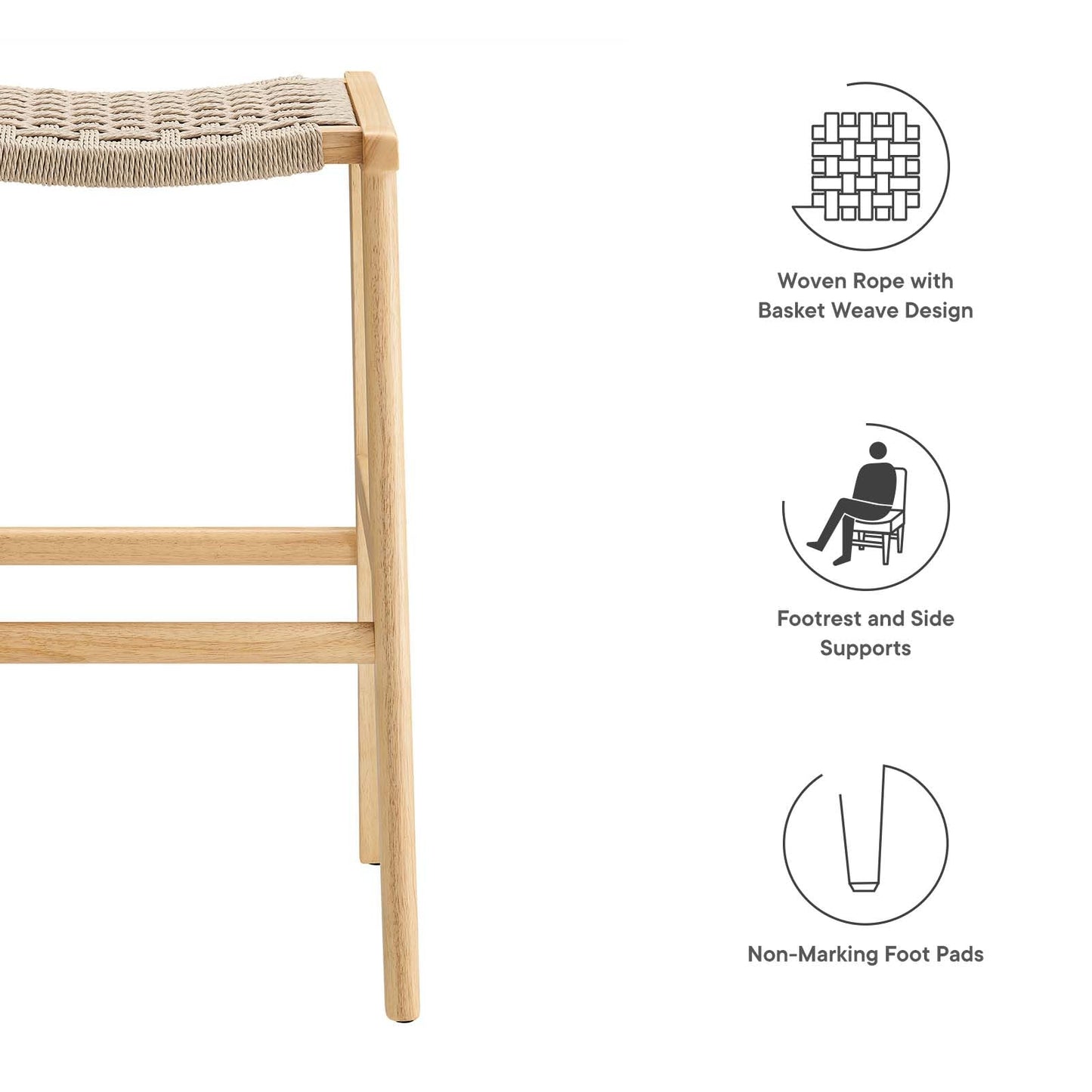 Modway Saoirse Woven Rope Wood Bar Stool - Set of 2 in Natural Natural