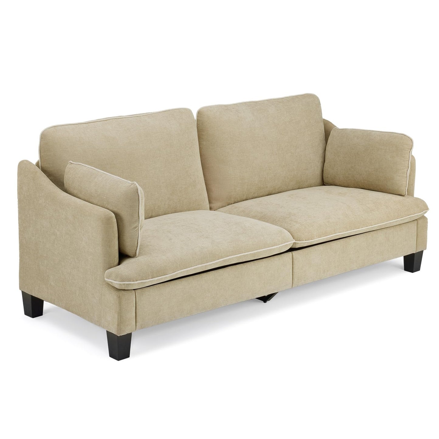 VINGLI 84" Extra Deep Seat Sofa Couch, 3 Seater Upholstered Living Room Couches with 2 Piped Seater Cushions, Throw Pillows, Modern Linen Velvet Fabric Sofa for Apartment Bedroom Office