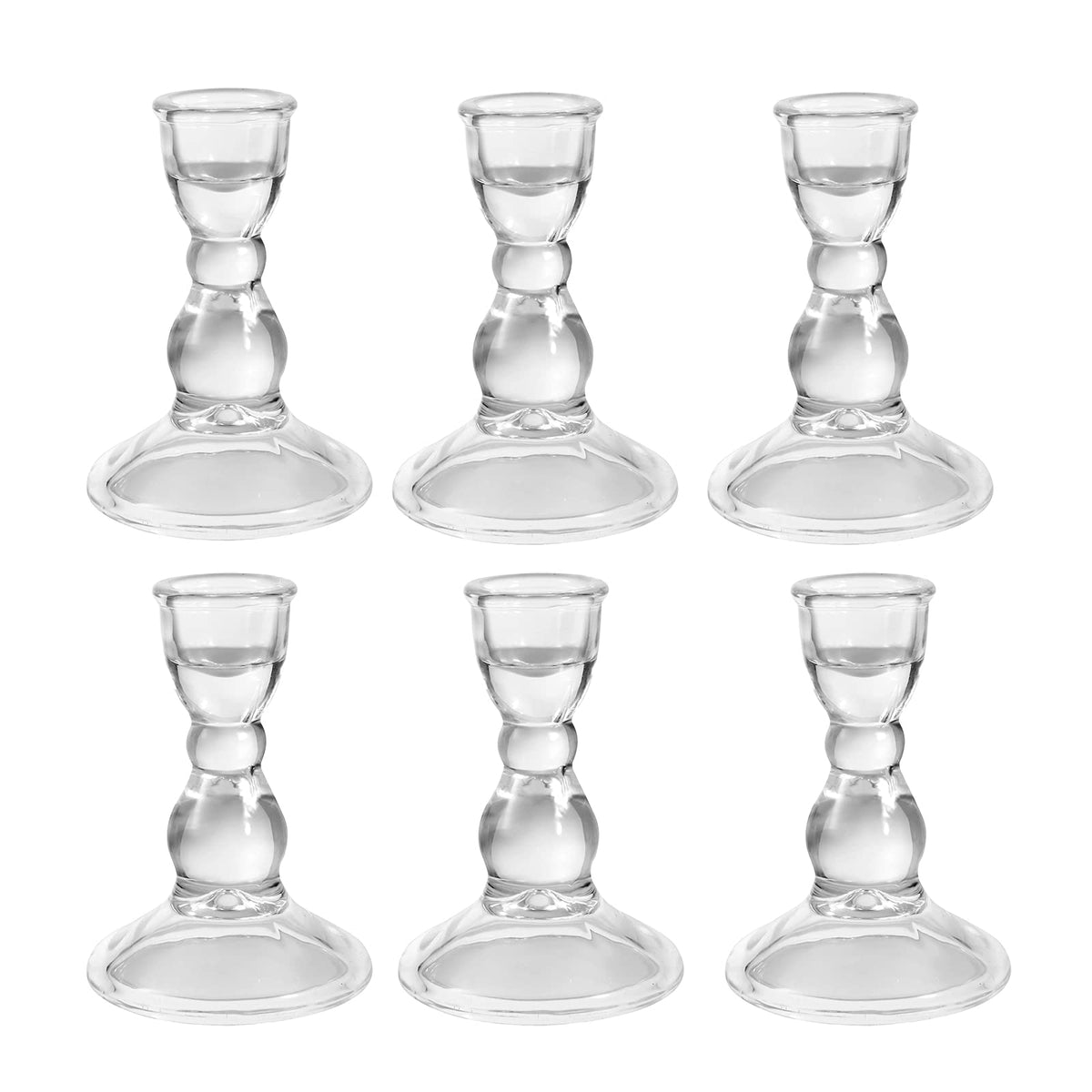 Glass Candle Holder for Taper Candles, Clear Decorative Candle Sticks Holders Set of 6 for Christmas Decor and Thanksgiving Wedding Dining Party Table Decorations (Exclude Candles)