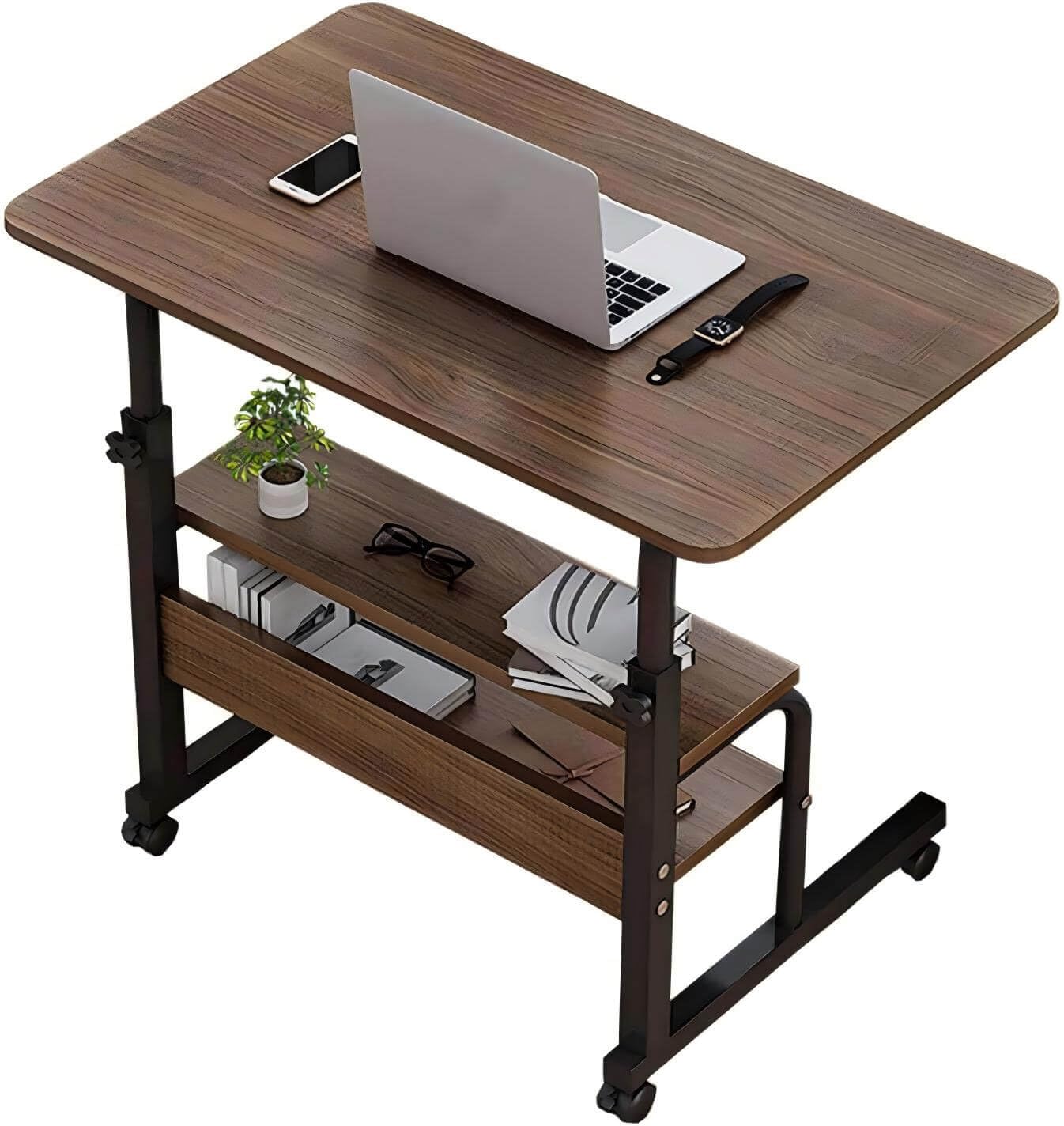 Dekhaoxe Adjustable Table Student Computer Desk Portable Home Office Furniture Small Spaces Sofa Bedroom Bedside Learn Play Game Desk on Wheels Movable with Storage Size 31.5 * 15.7 Inch Brown A