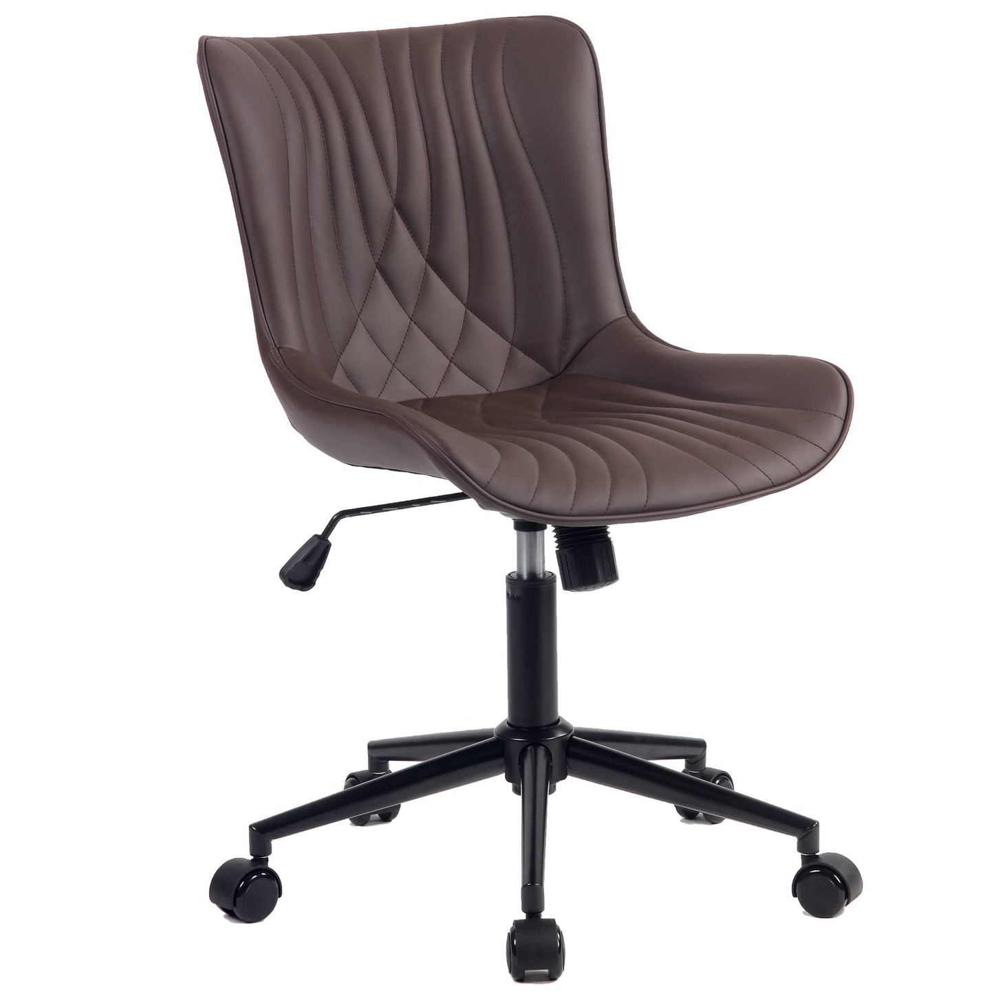 YOUNIKE Office Chair Brown, Armless Desk Chair with Wheels, Home Office Task Chairs, Modern Faux Leather Upholstered Adjustable Swivel Rocking Chair with Back