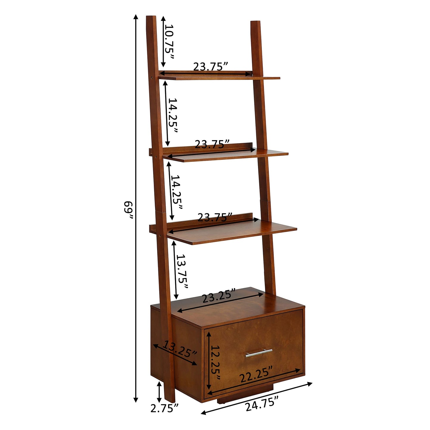 Convenience Concepts American Heritage Ladder Bookcase with File Drawer, Cherry