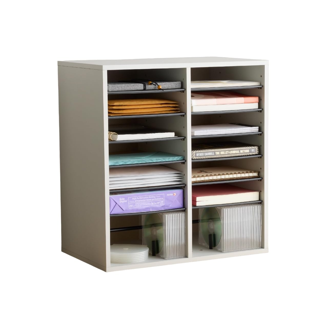 Safco 9422GR Wood Adjustable Literature & Paper Organizer, 16 Adjustable Compratment, Stackable Durable Construction, Home, Office, Mailroom, Classroom Mailbox , Gray