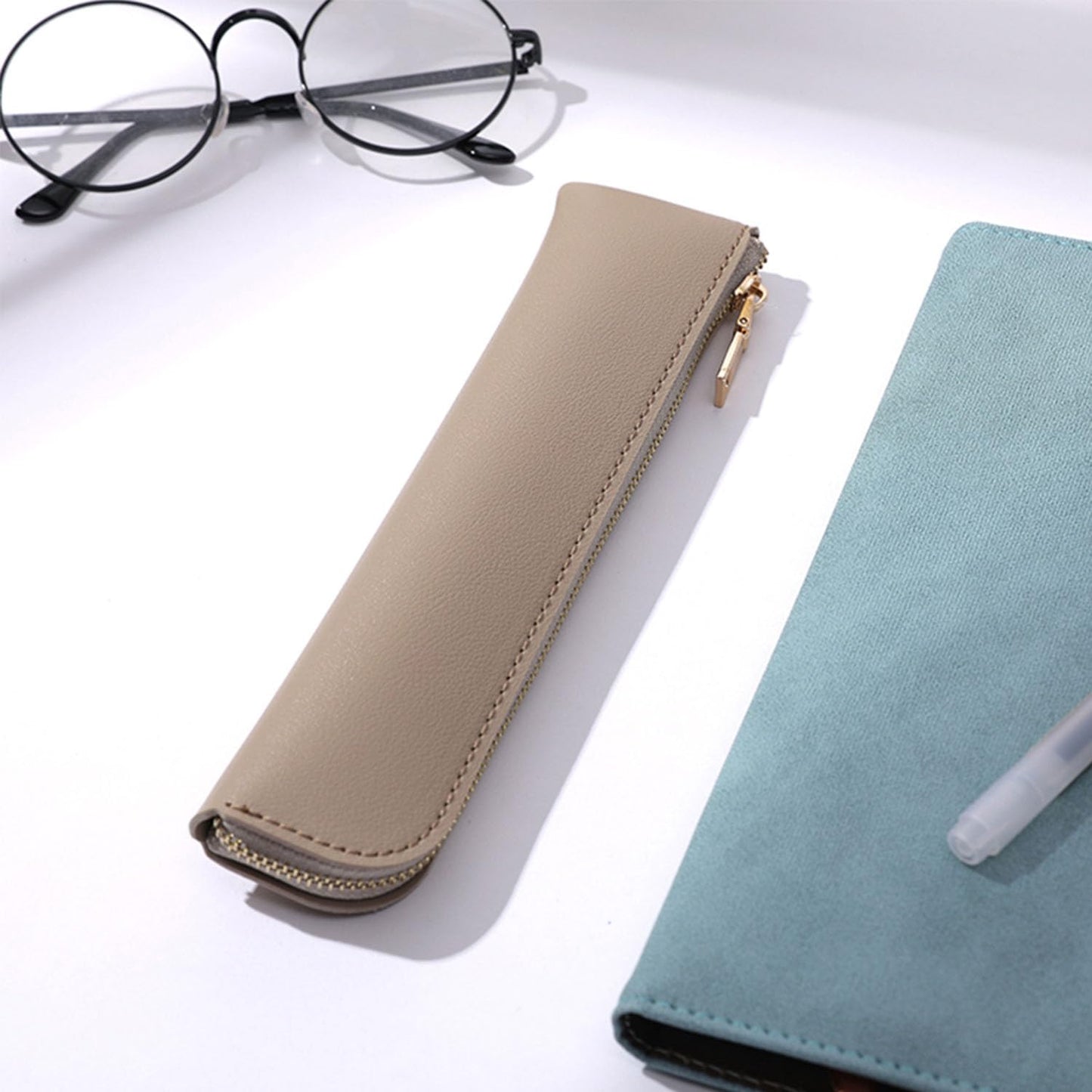 YONBEN Faux Leather Pencil Case Small Pencil Pouch Slim Pen Case Holder Zipper Bag for School Office(Black,Faux Leather)