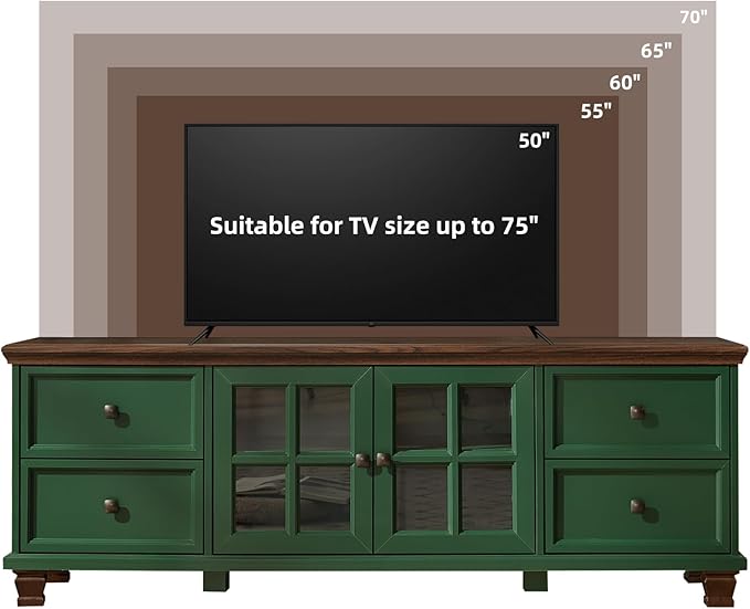 SAVOR LIFE Farmhouse TV Stand for Living Room, Rustic Green Entertainment Center