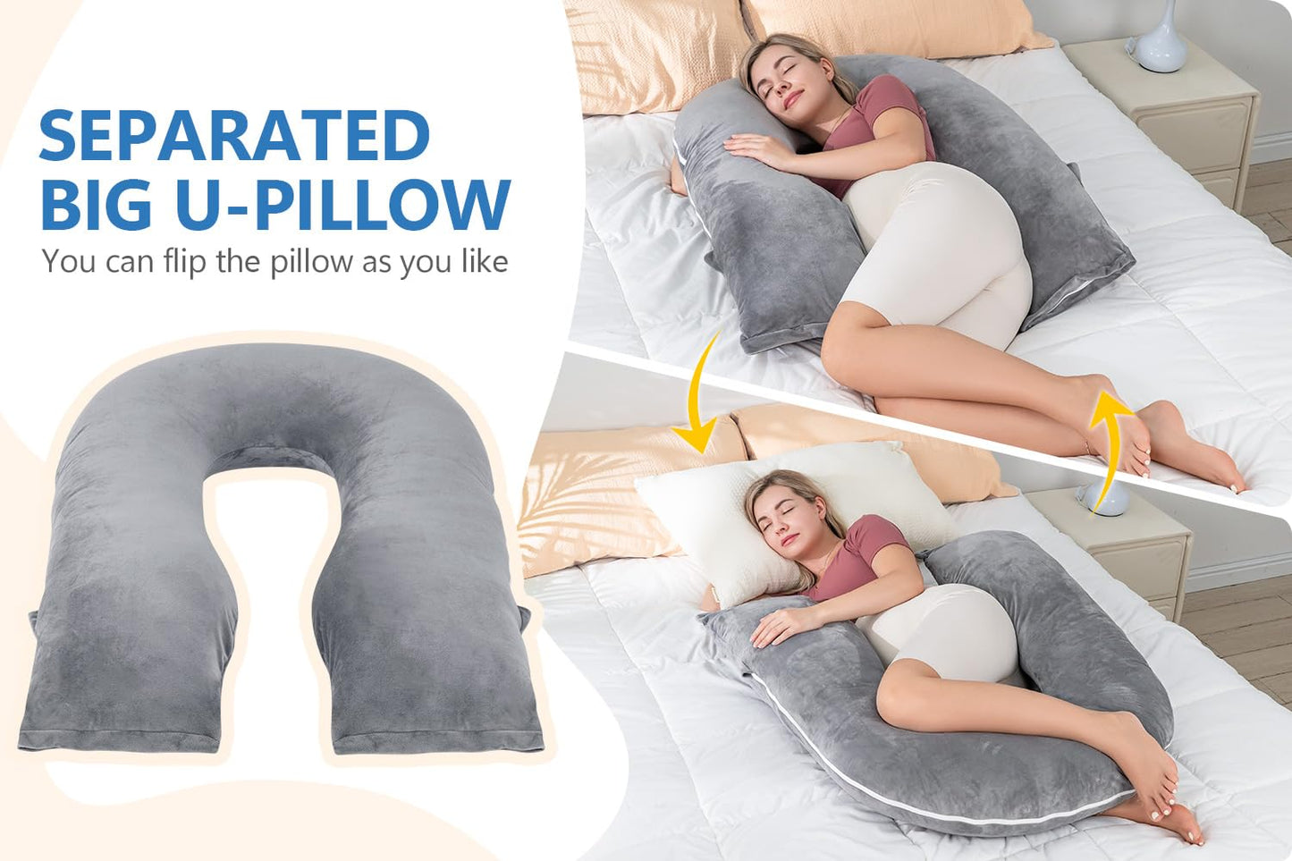 INSEN Pregnancy Pillows, Detachable Body Pillow for Sleeping, Nurse & Relax, Multi-Use Pregnancy Pillows for Pregnant Women, Grey