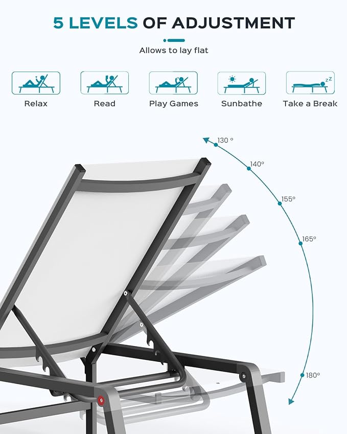 Ciokea Aluminum Foldable Lounge Chairs Set of 4