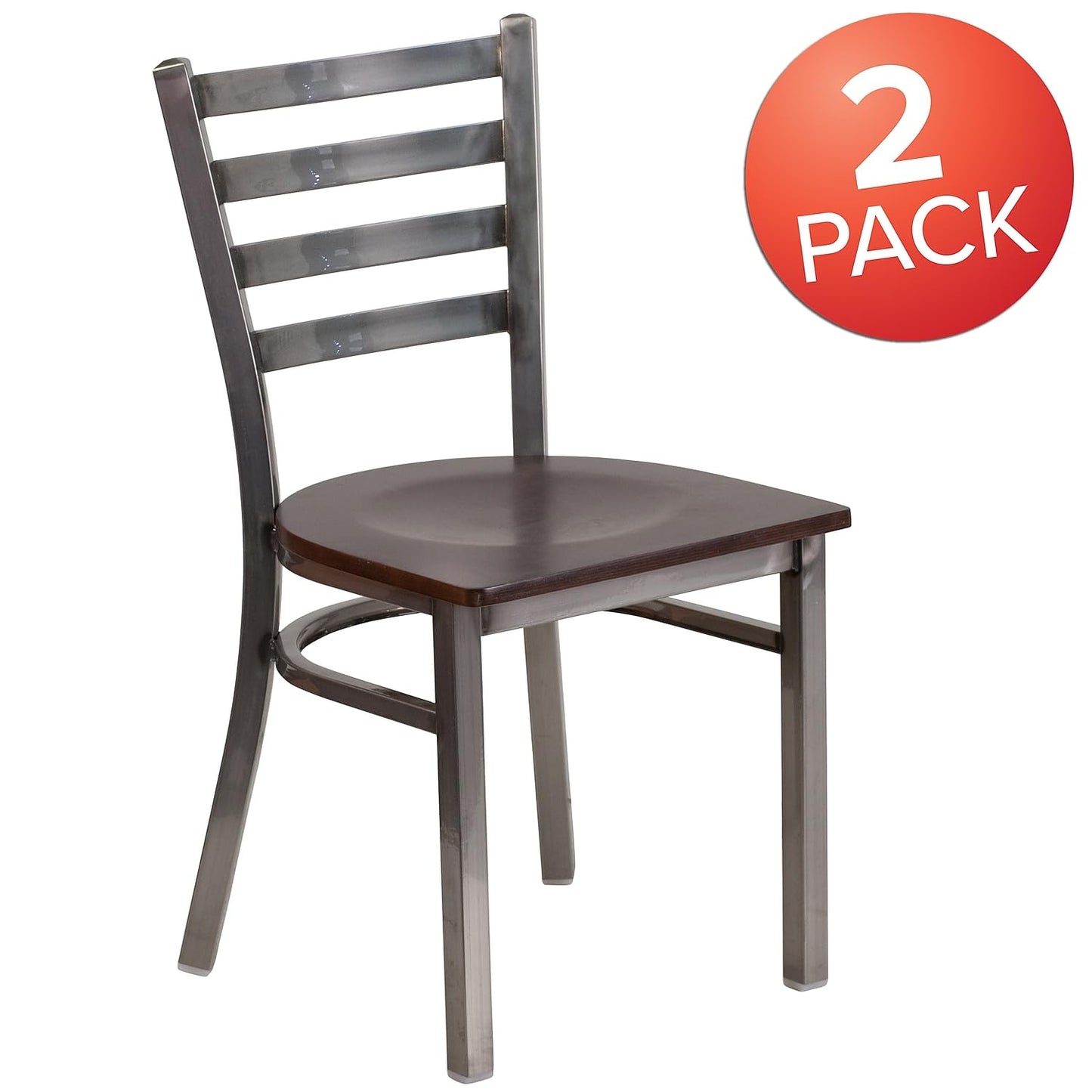 Flash Furniture HERCULES Series Clear Coated Ladder Back Metal Restaurant Chair - Walnut Wood Seat
