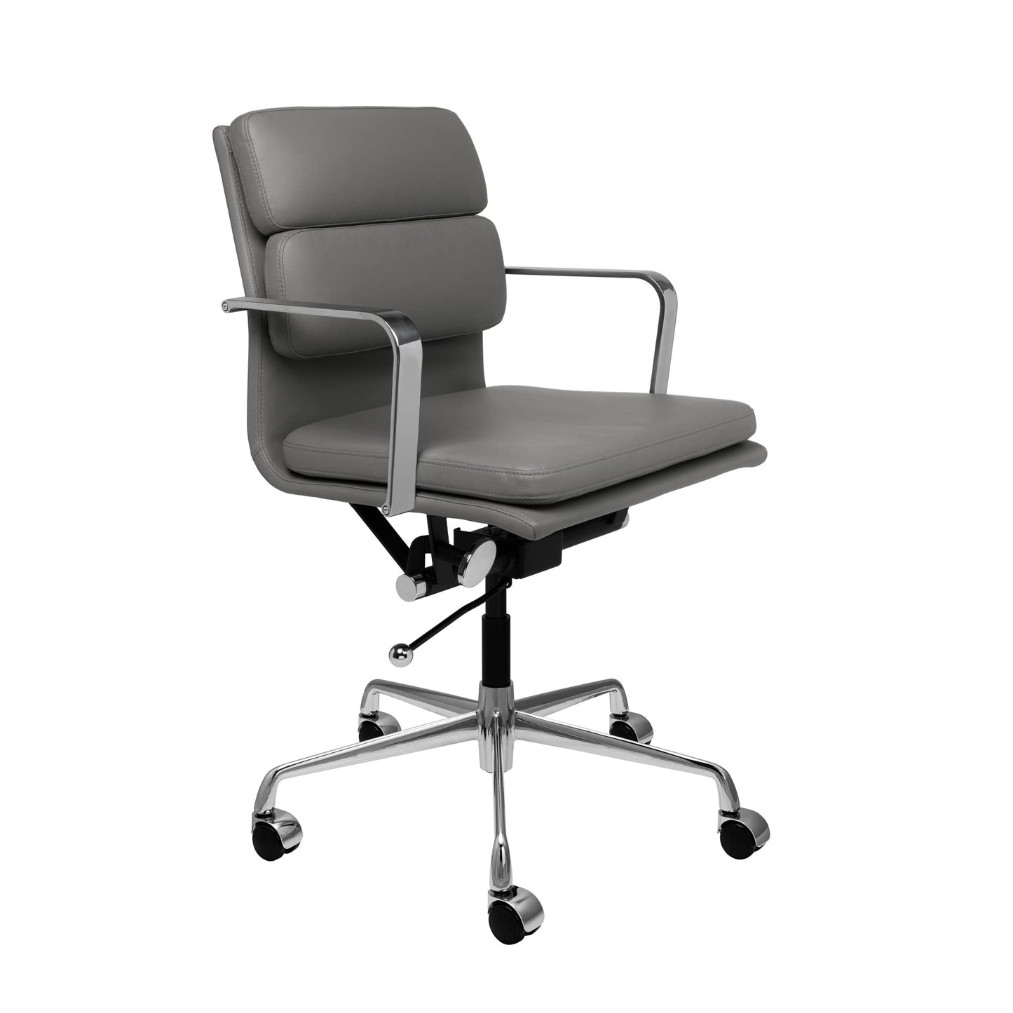 Laura Davidson Furniture SOHO II Padded Management Office Chair - Mid Back Desk Chair with Arm Rest, Swivel & Cushion Availability, Made of Faux Leather, Dark Grey, Computer Chair