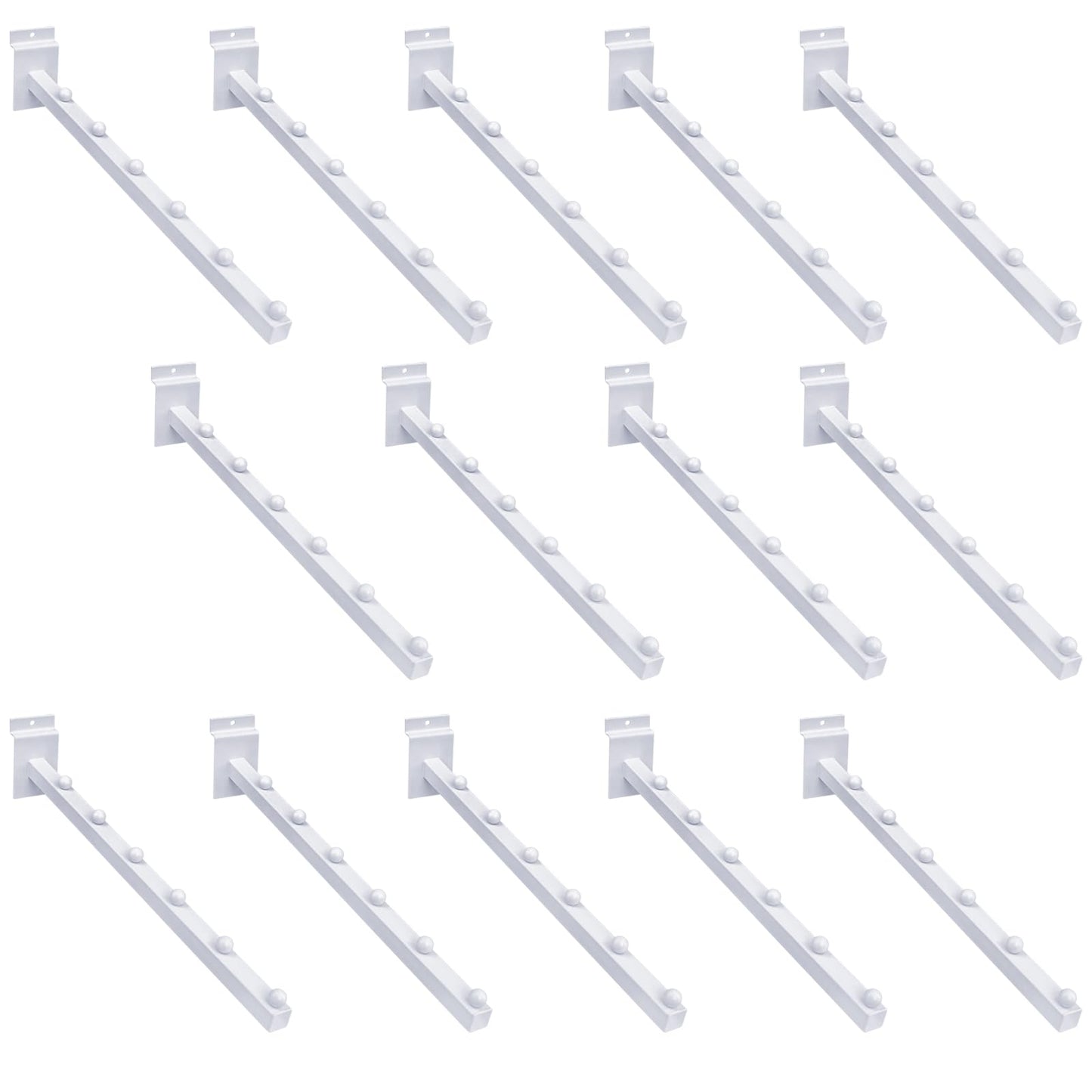 LECEHIVO 14 Pcs 15.7 Inch 6 Ball Waterfall Slatwall Hooks Metal Slat Wall Hanging Board Accessories Heavy Duty Pegs Panel Display for Clothing Retail Shop Garage (White)