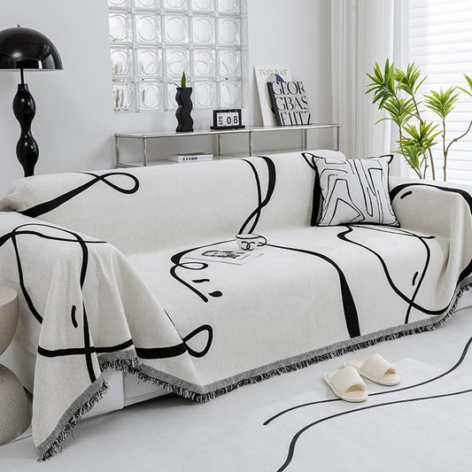 ERICSF Black and White Double-Sided can Cover Chenille Sofa Towel Full Covers Cloth Four Seasons Universal Models Straight Row a Piece of Non-Slip Sets Cover (71 * 71 inch)
