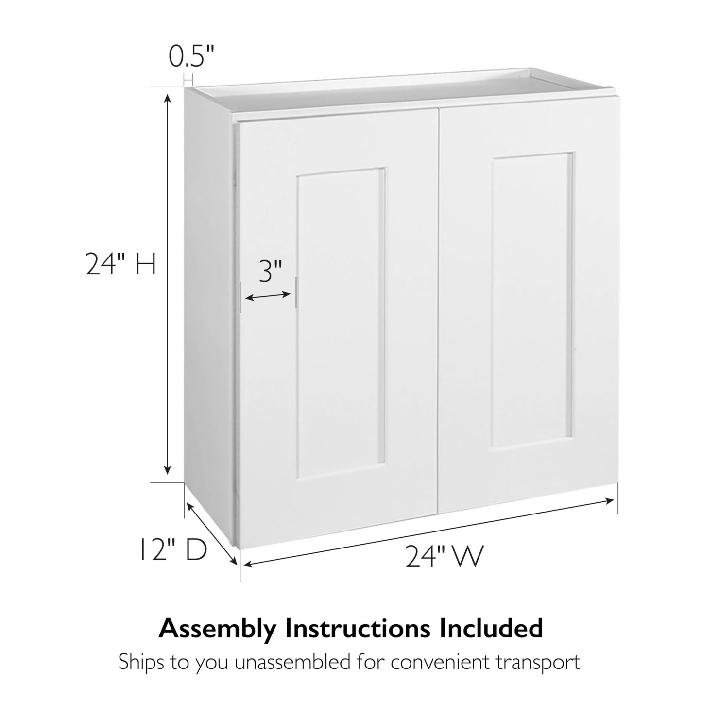 Design House Brookings Shaker Unassembled Wall Kitchen Cabinet W2424, 24 W x 12 D x 24 H, Painted White, Solid Wood, Design House, 561571