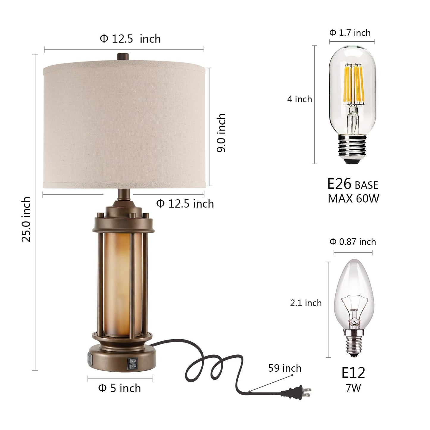 AIEAMPDO Set of 2 Farmhouse Table Lamps with 2 USB C+A Ports