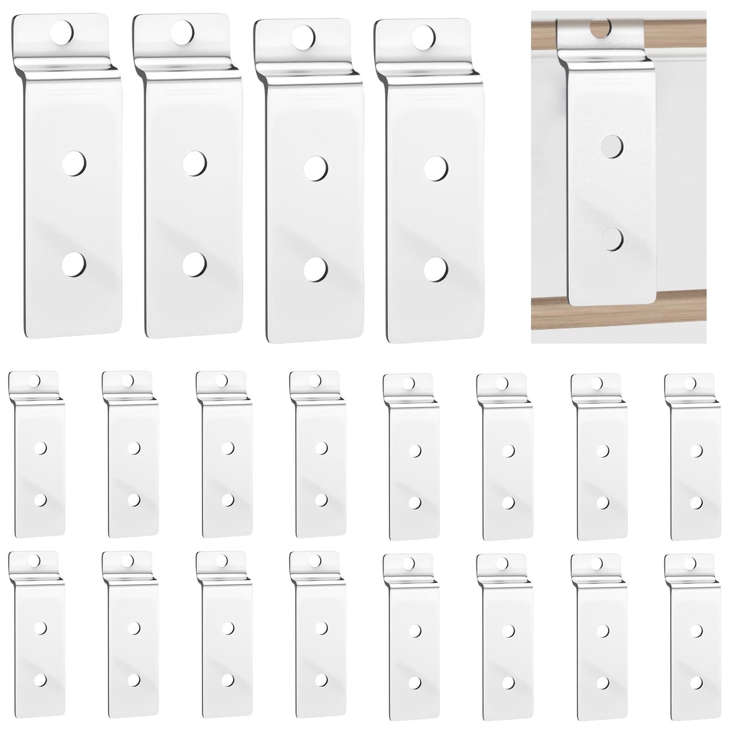 Otoolling 20pcs Slatwall Metal Plate Mount Backplate Mounting Adapter to Make Items Slatwall Compatible Heavy Duty Steel Bracket with 3 Pre-drilled Holes Backplate for Secure Displays (Silver)