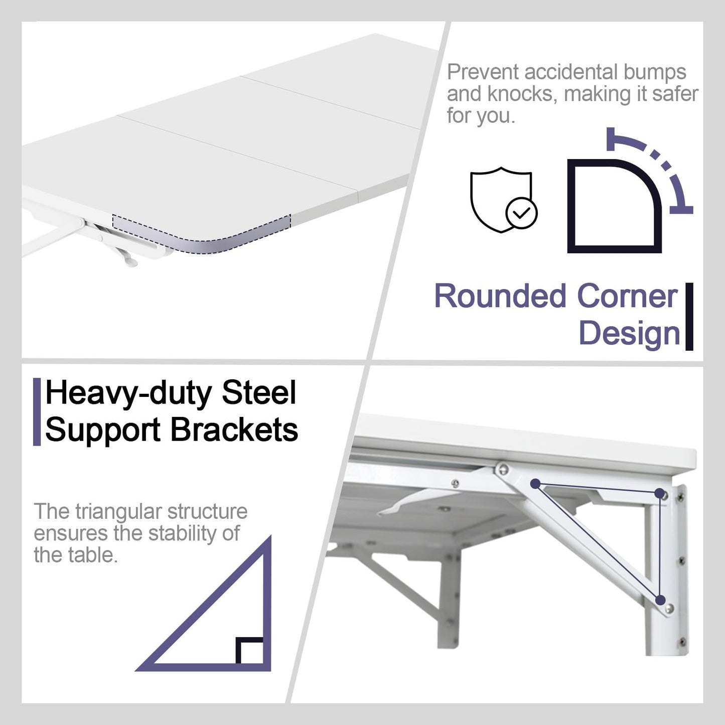 TEAMIX Wall Mounted Desk, White Folding Table for Small Spaces, Wall Floating Desk with Heavy Duty Brackets for Laundry Room,Kitchen,Office Storage