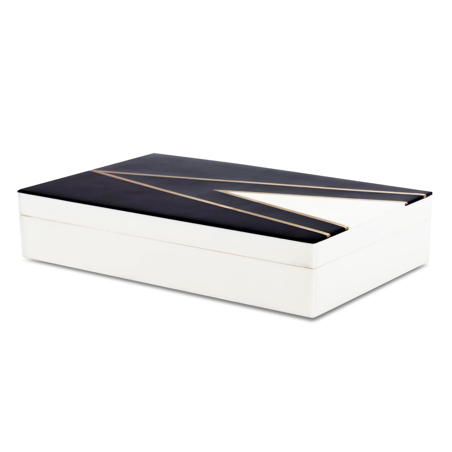 Handicrafts Home Black and White Decorative Storage Box with Lid–Large Coffee Table Storage Box, Handmade Resin Inlay Wooden Box, Remote Control Organizer, Keepsake Box, Home Decor Storage Box-12x6x2