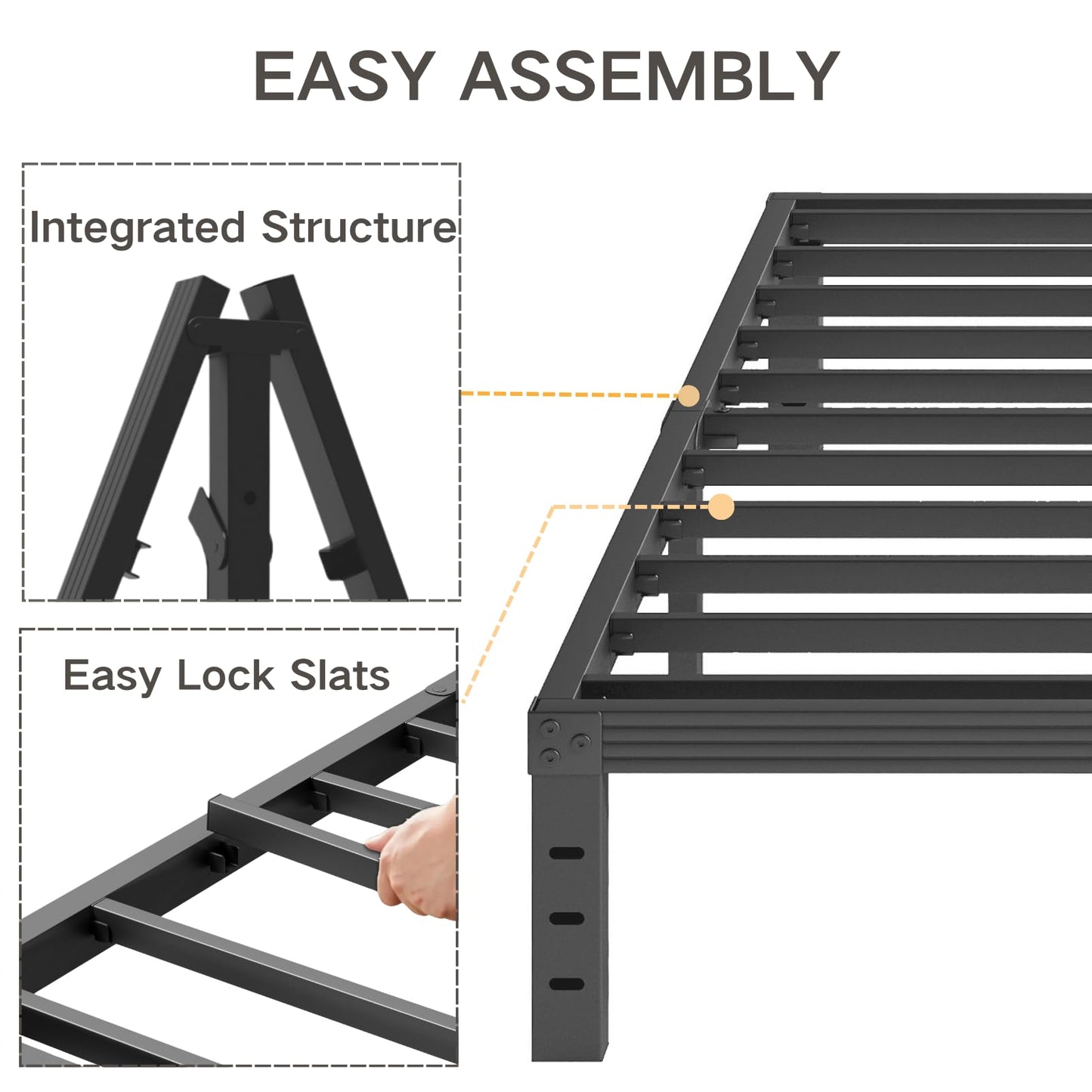 COMASACH Twin XL Bed Frame 18 Inch Tall Metal Steel Slats with Heavy Duty Support for Mattress, No Box Spring Needed,Noise-Free,Easy Assembly