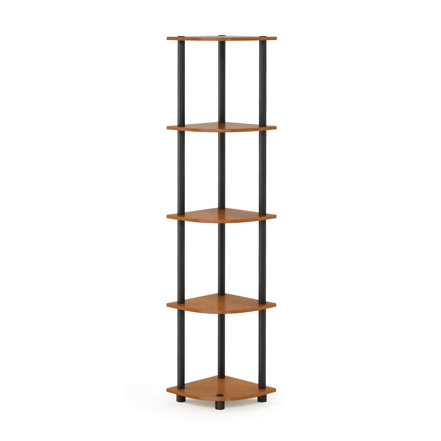 Furinno TURN-N-TUBE Corner Shelf, 5-Tier Corner Bookshelf, Open Storage Shelves, for Organization and Storage, Living Room, Home Office, Garage, Bedroom, Light Cherry