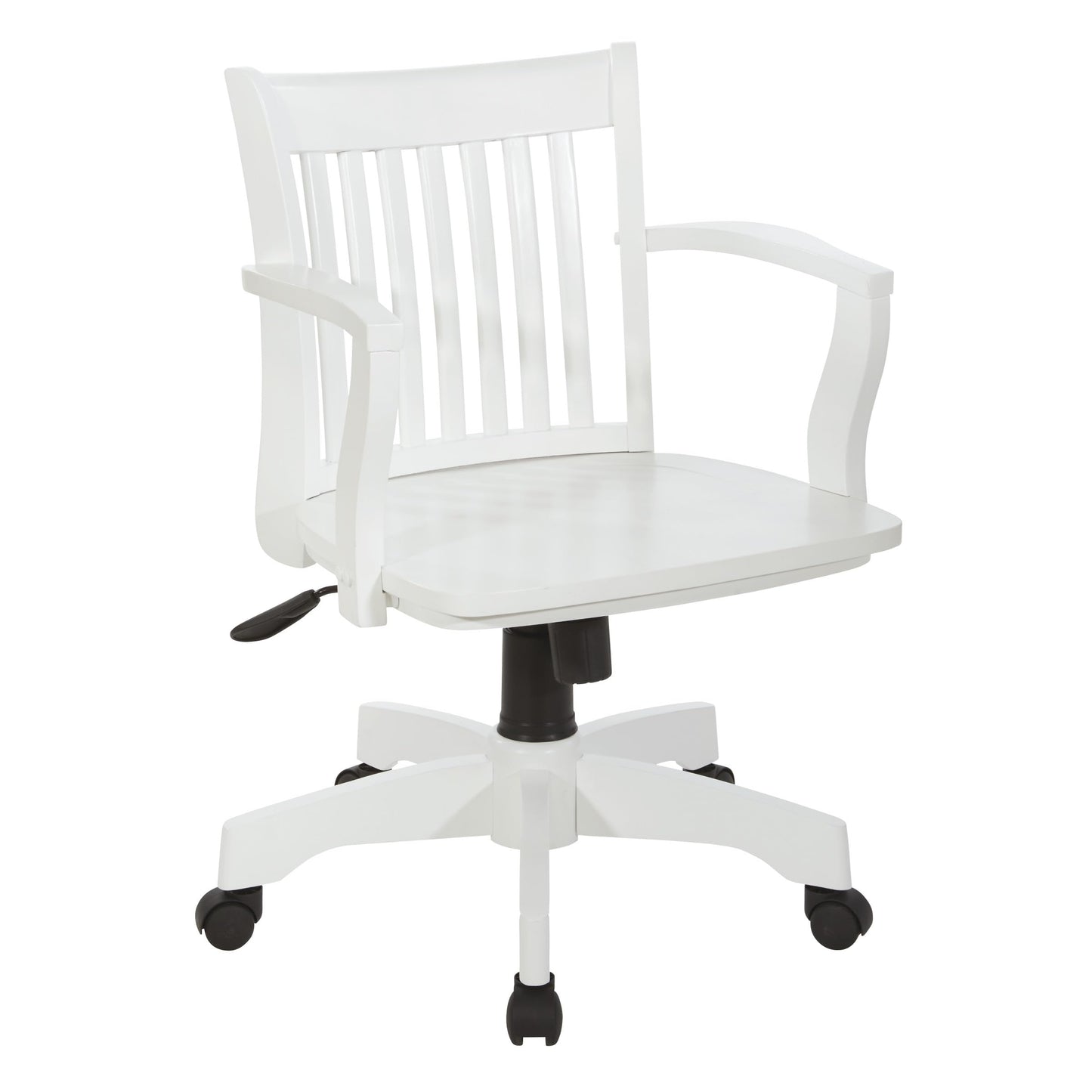OSP Home Furnishings Deluxe Wood Banker's Home Office Desk Chair with Adjustable Height, Locking Tilt and Heavy Duty Base, White Wood Finish