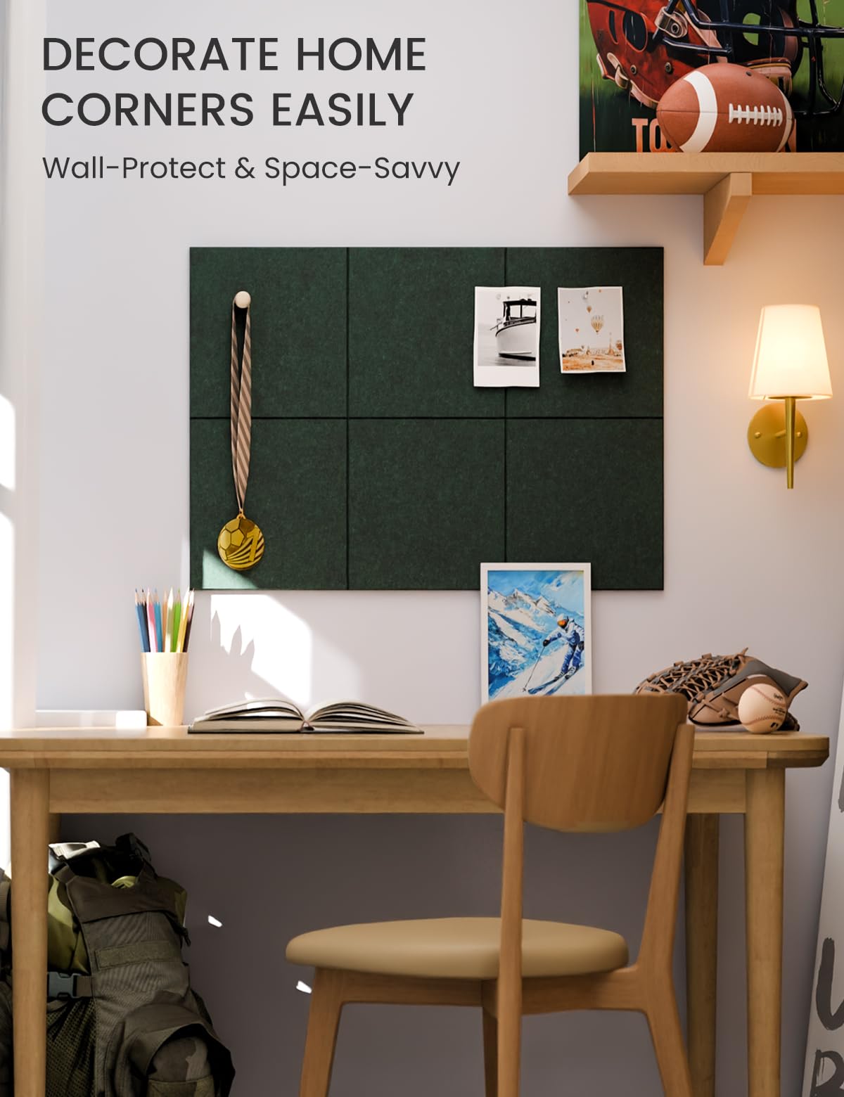 Felt Bulletin Board Tiles -28"x18" Cork Board Alternative for Office Decor, Push Pin Board Wall Organizer 6-Pack -Pine Green