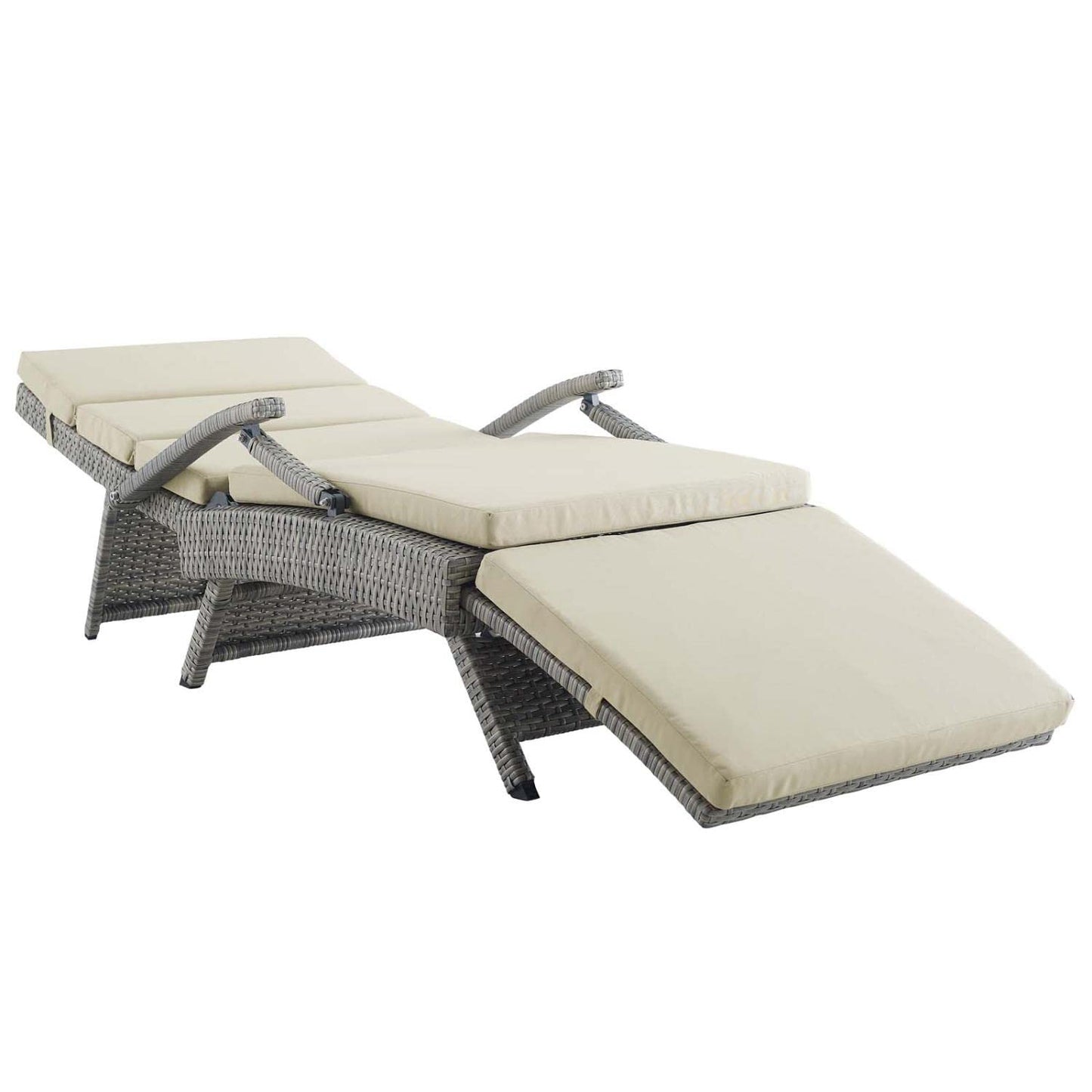 Modway Envisage Outdoor Patio Wicker Rattan Chaise Lounge in Light Gray Beige