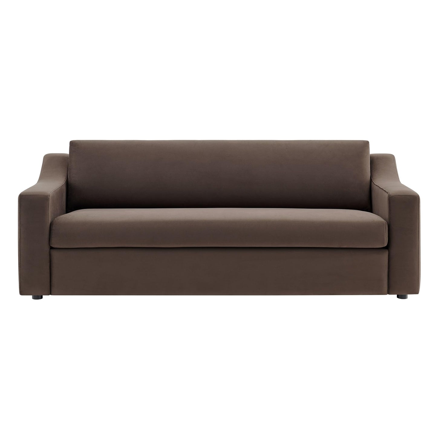 Modway Liora 87 Inch Stain-Resistant Performance Velvet Sofa in Chocolate Brown - 3 Seater Upholstered Sofa Couch for Living Room Seating - Comfy Deep Seat Sofa with Scoop Arms