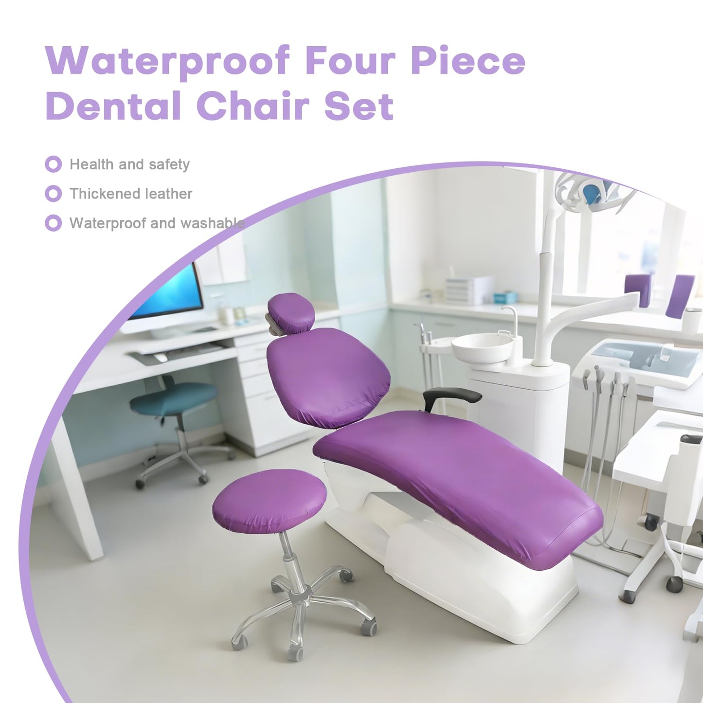 buyzg 5Pcs Dental Chair Covers Set - Waterproof & Non-Slip PU Leather Elastic Full Covers with Foot, Seat, Headrest & Backrest Protectors for Dental Clinic Chairs(Purple)