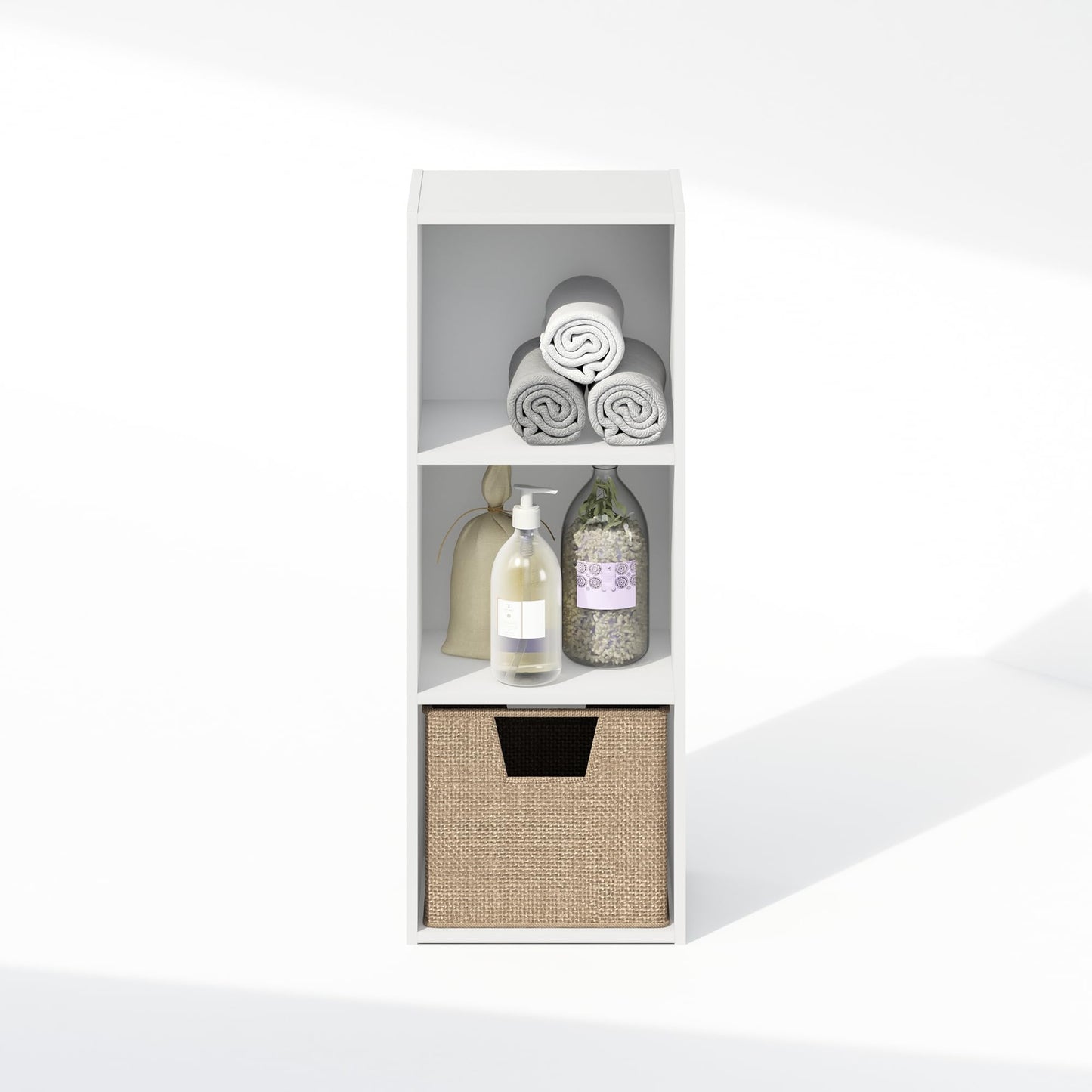 Furinno Reed Closet Organizers and Storage, 3-Tier Closet Organizer, Open Shelf Closet Storage, for Wardrobe, Bedroom, Living Room, White