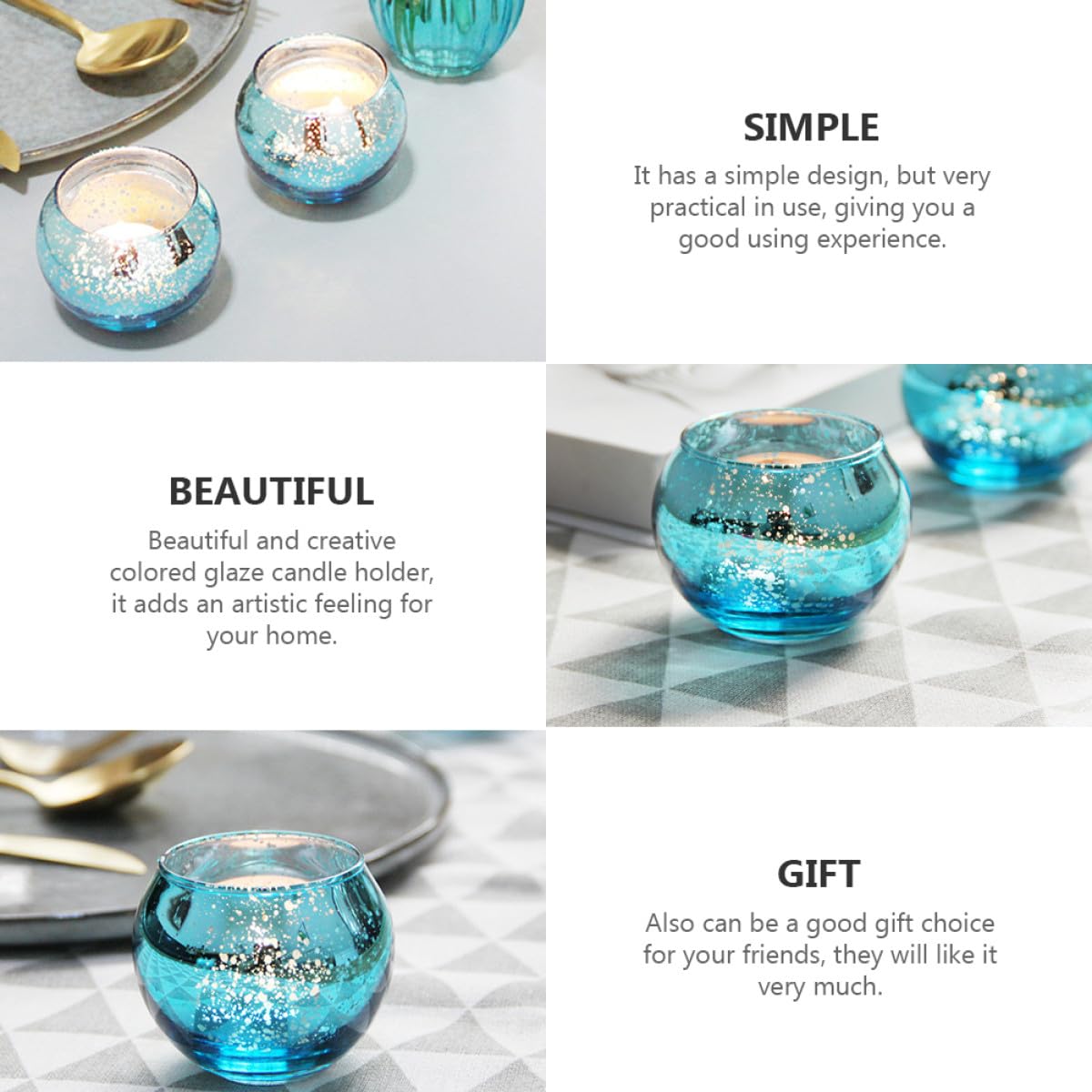 ZUNOXAZ 12pcs Blue Speckled Glass Candleholders Decorative Tealight Holders Small Round Cups for Residential and Hospitality Table Centerpiece