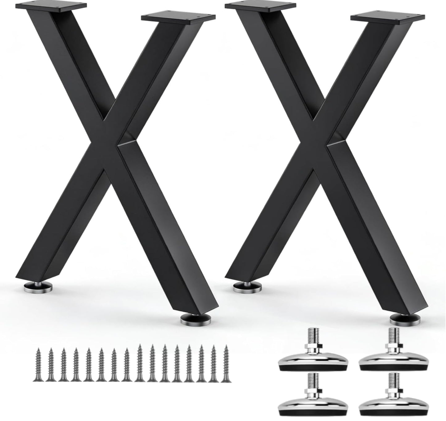 SNYXXOZ Coffee Table Legs 16H x 11.7W Heavy Duty Metal Bench Legs, X- Shape Dining Table Kitchen Table Office Desk Table Base Replacement with Adjustable Feet Pads Screws 1000 LBS Load Black Set of 2