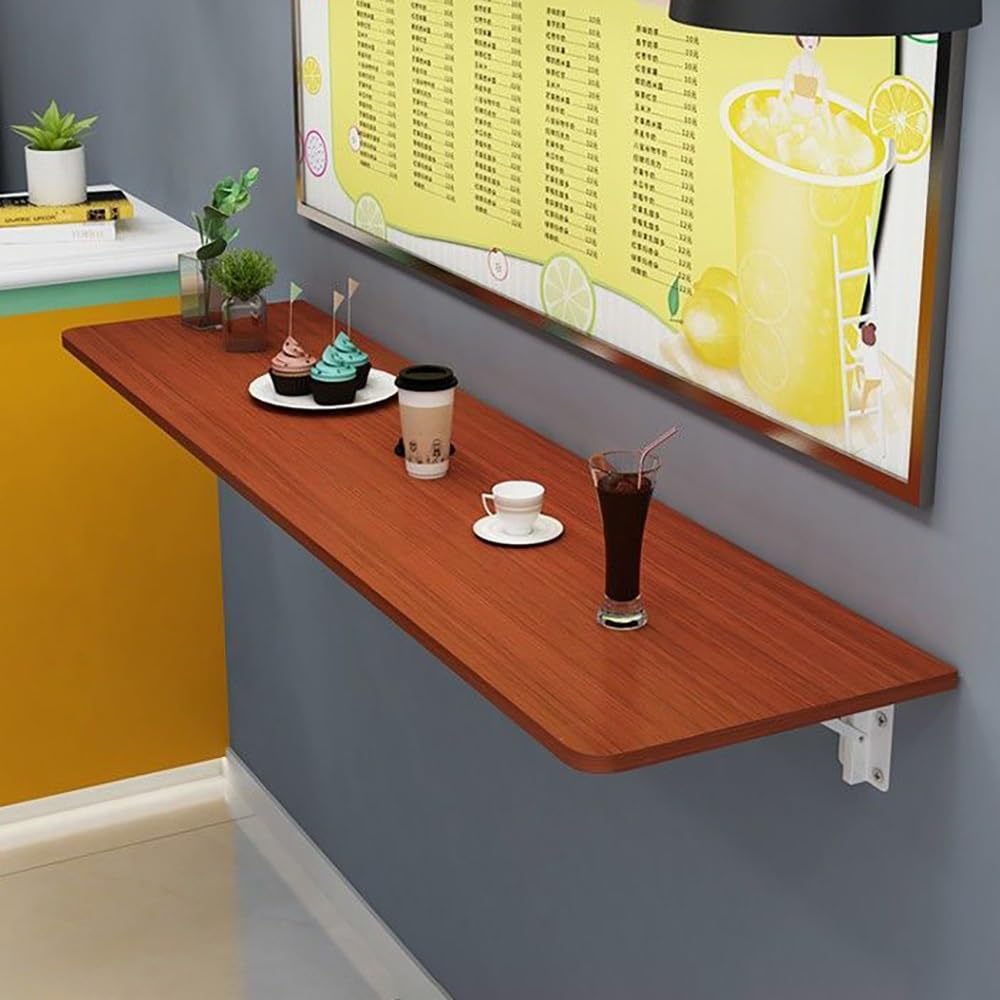 GHHDPXM Wall Mounted Folding Table 32" x 16" - Space-Saving Laundry & Computer Desk with Collapsible Shelf Brackets, Teak Finish, Ideal for Small Spaces (70x30cm/28x12in)
