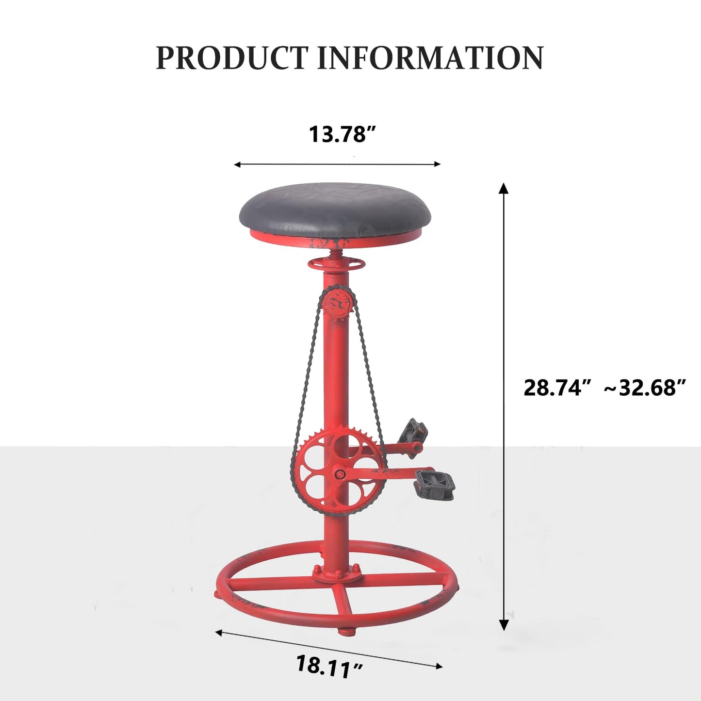 Topower Vintage DIY Bar Stool Bicycle Chain Iron Pedal Retro Industrial Height Adjustable Bicycle Wheel Design bar Chair Set of 2 Antique Red