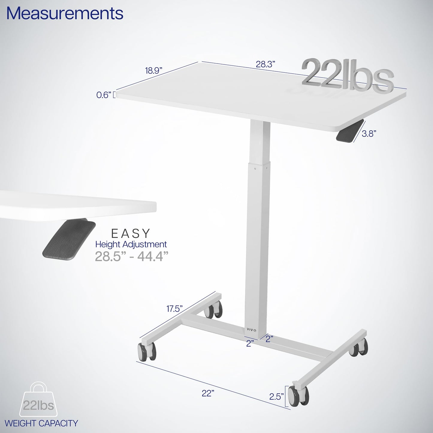 VIVO Mobile 28 inch Standing Laptop Cart, Height Adjustable Small Rolling Desk Workstation, Locking Wheels, White, CART-V00LW