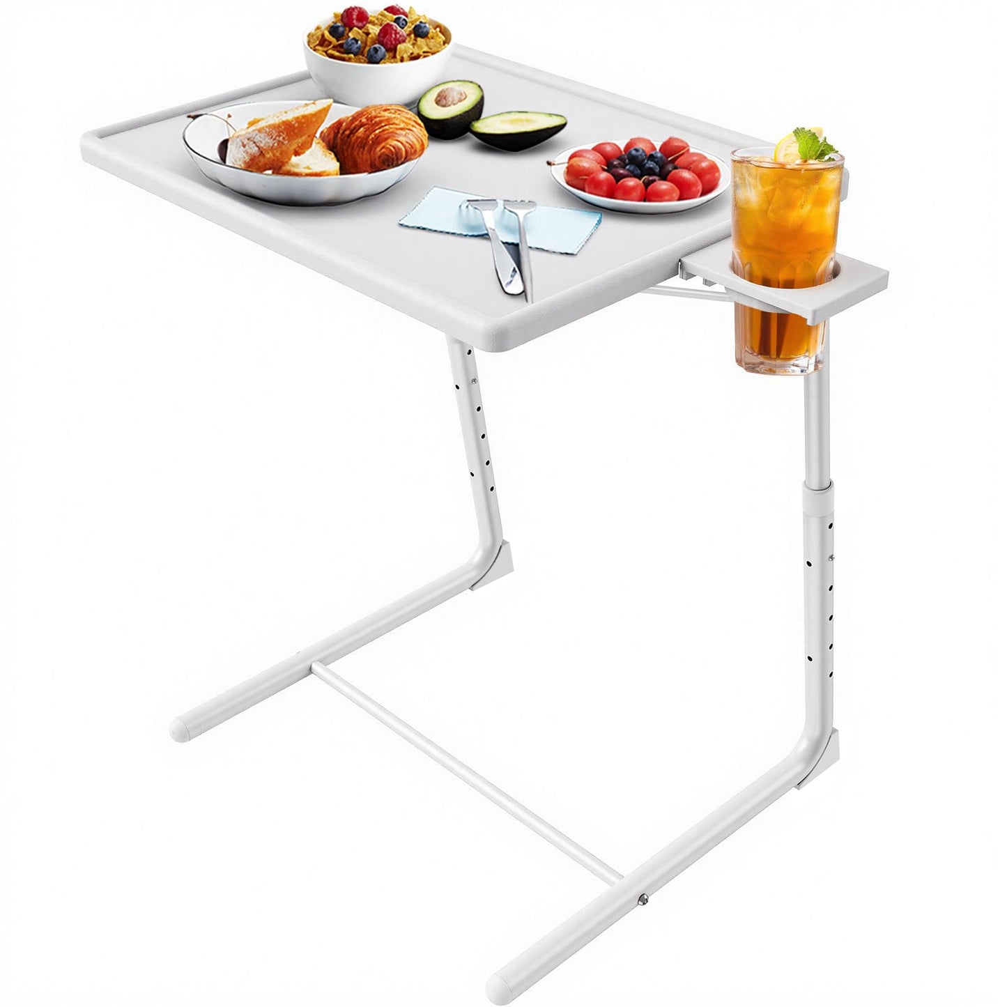 HUANUO Adjustable TV Tray Table - TV Dinner Tray on Bed & Sofa, Comfortable Folding Table with 6 Height & 3 Tilt Angle Adjustments (White)