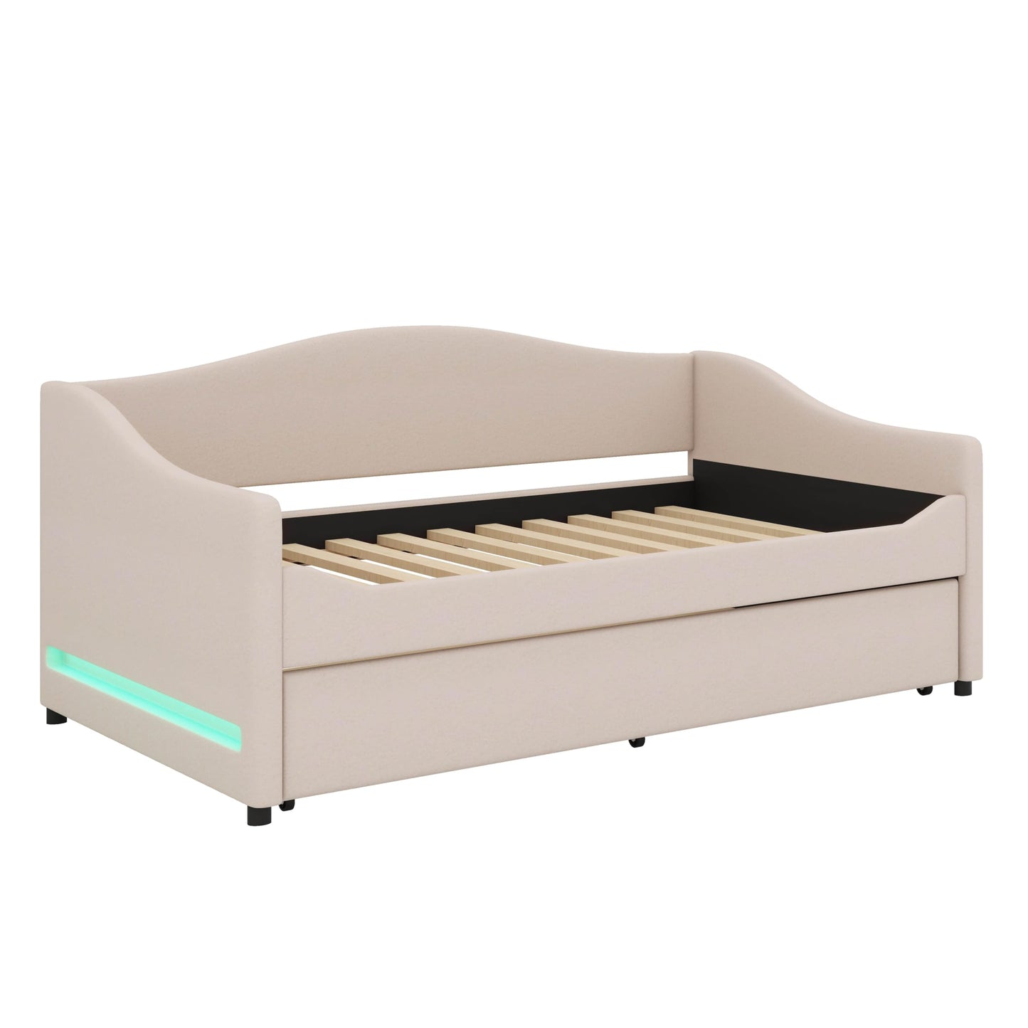 YunNianYang Teddy Fleece Upholstered Daybed with Light and Trundle (Beige, Twin)